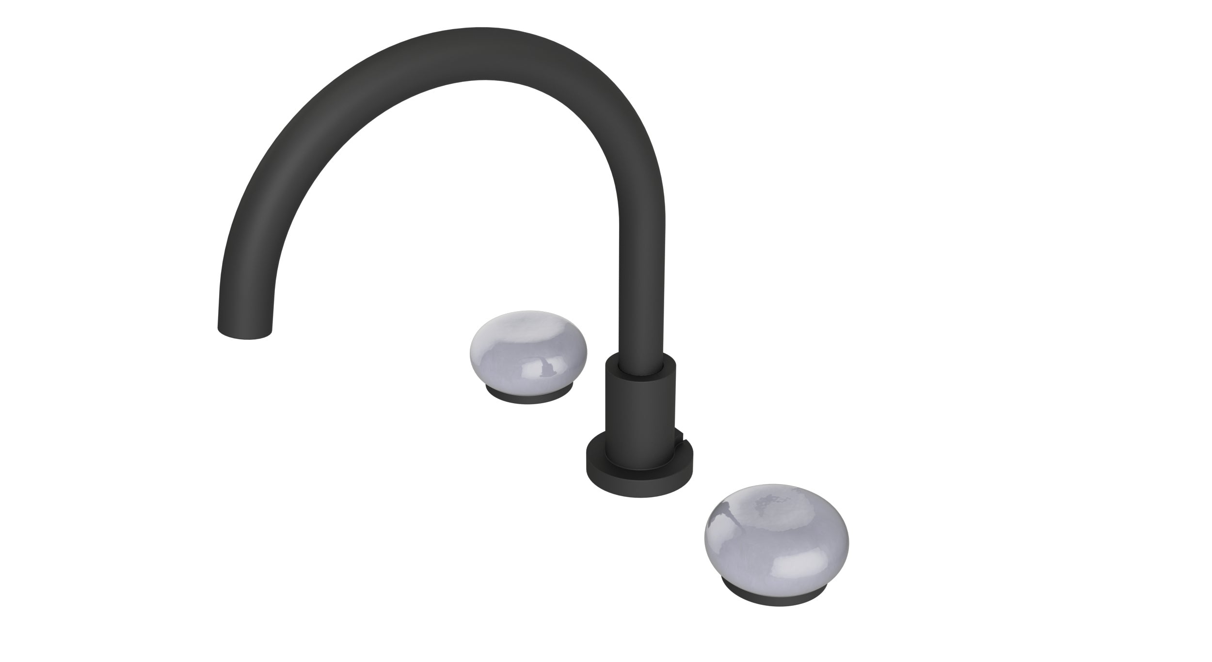 Foundry Two Handle Deck Mount Gooseneck Bath Trim with Pebble Ceramic Knob Handles in Matte Black