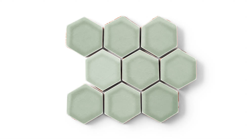 3" Hexagon Sheeted Original Ceramic Mosaic Tile in Rosemary Gloss