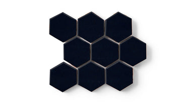 3" Hexagon Sheeted Original Ceramic Mosaic Tile in Navy Blue Gloss