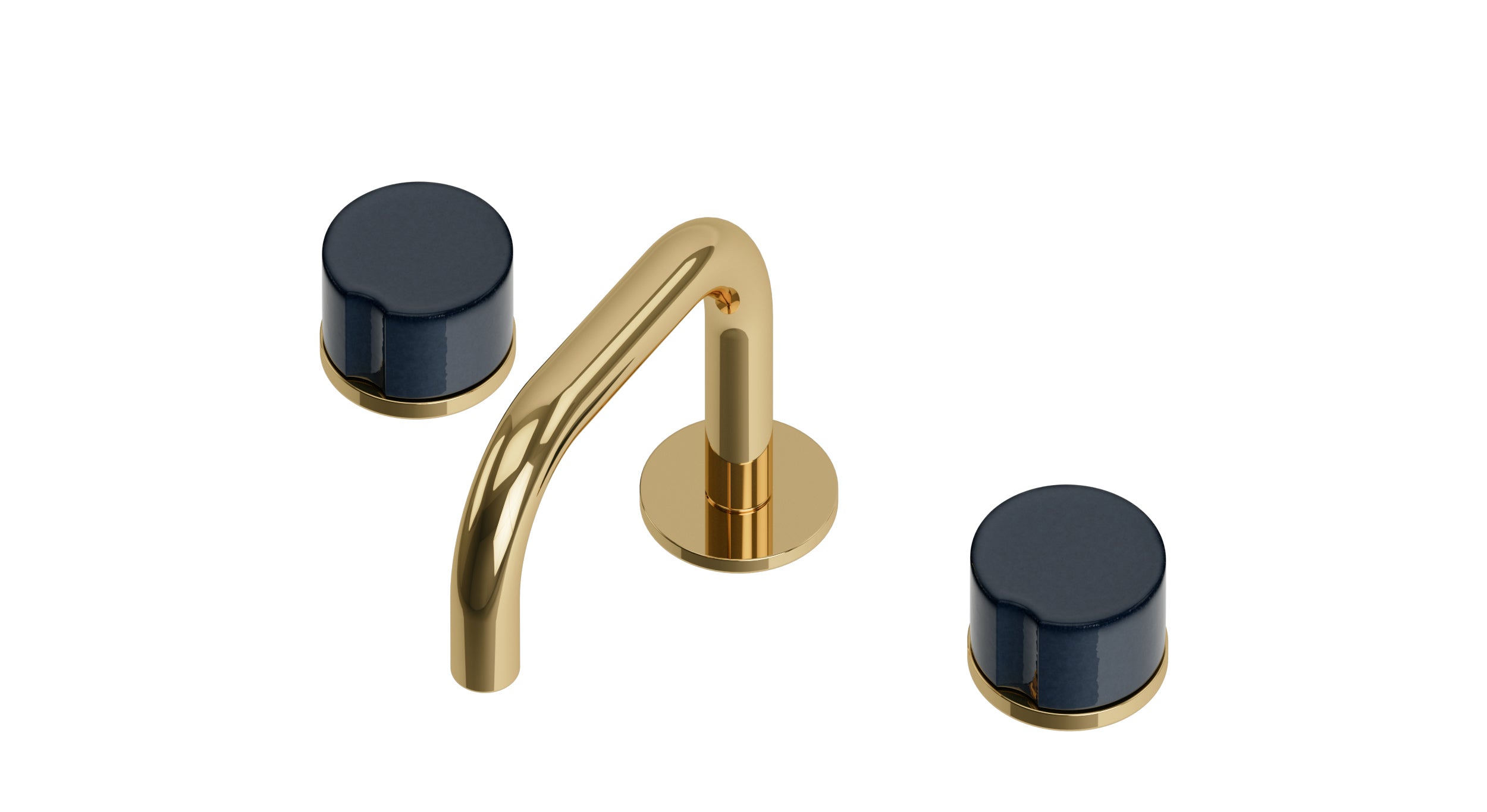 Foundry Two Handle Deck Mount Squaretop Lavatory Faucet with Groove Ceramic Knob Handles in Polished Brass