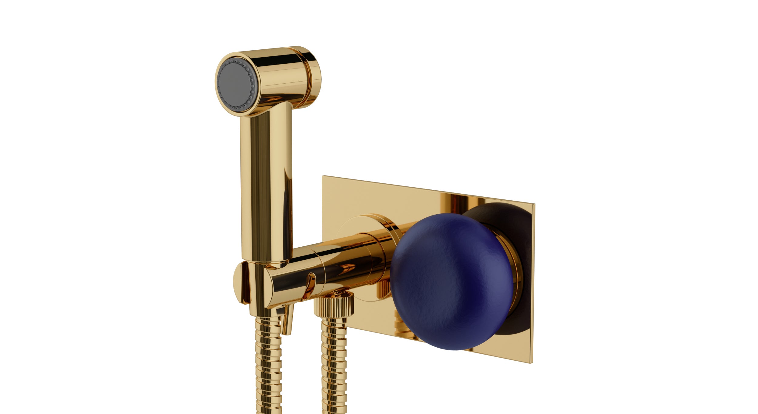 Foundry One Handle Wall Mount Bidet Trim with Pebble Ceramic Knob Handle in Polished Brass