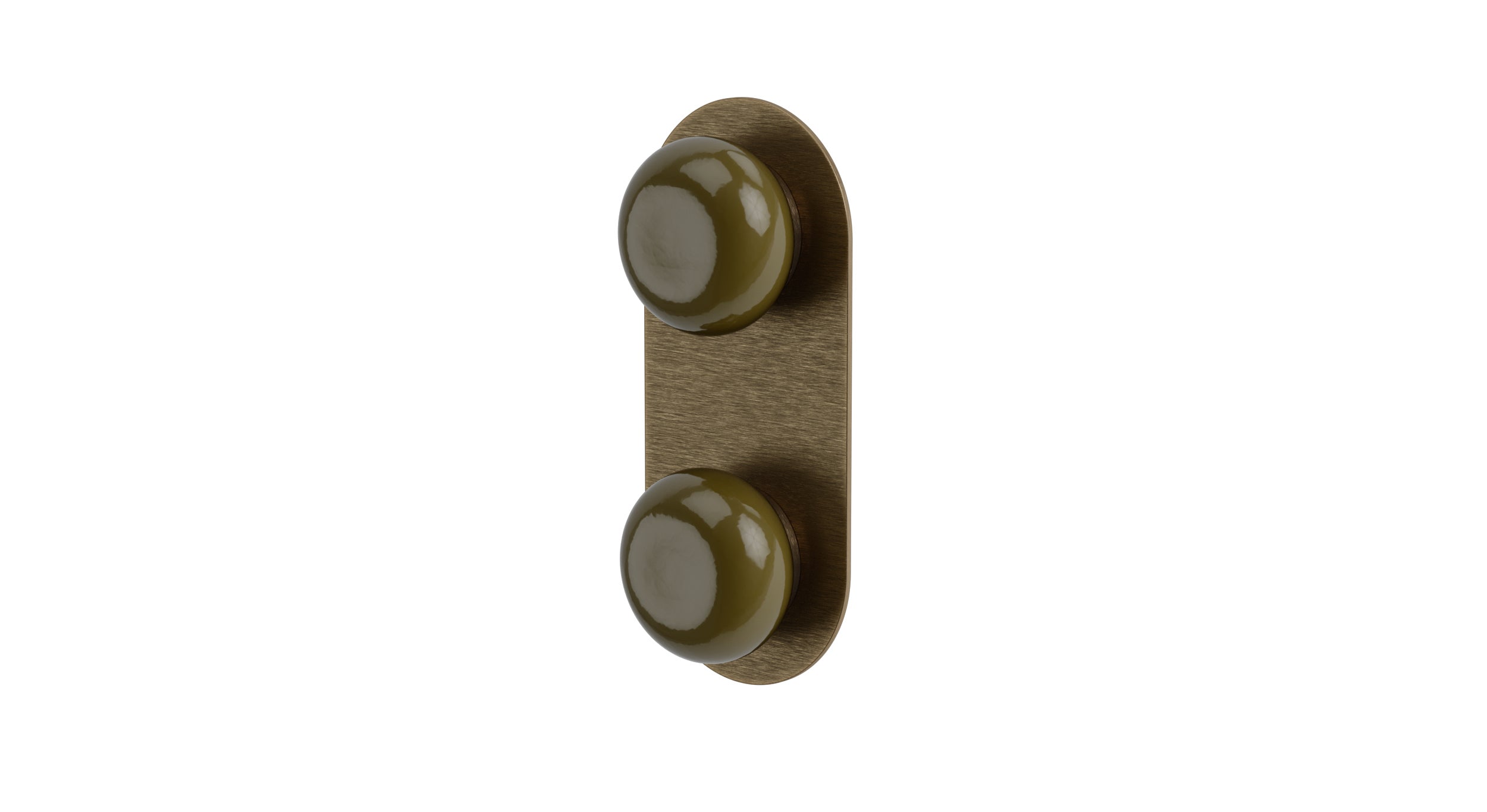 Foundry Two Handle Wall Mount Shower Trim with Pebble Ceramic Knob Handles in Antique Brass