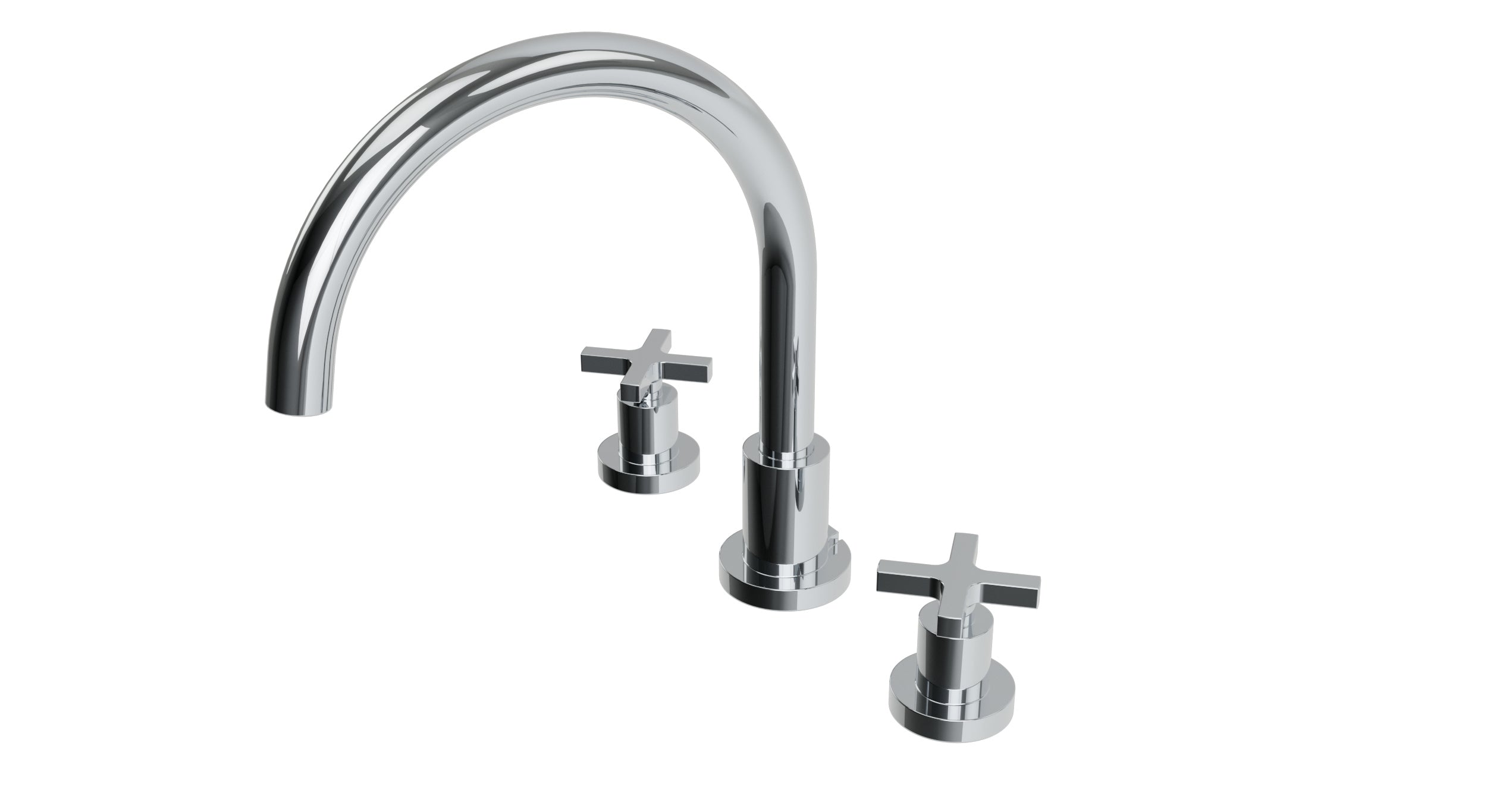 Flatiron Two Handle Deck Mount Gooseneck Bath Trim with Linear Cross Handles