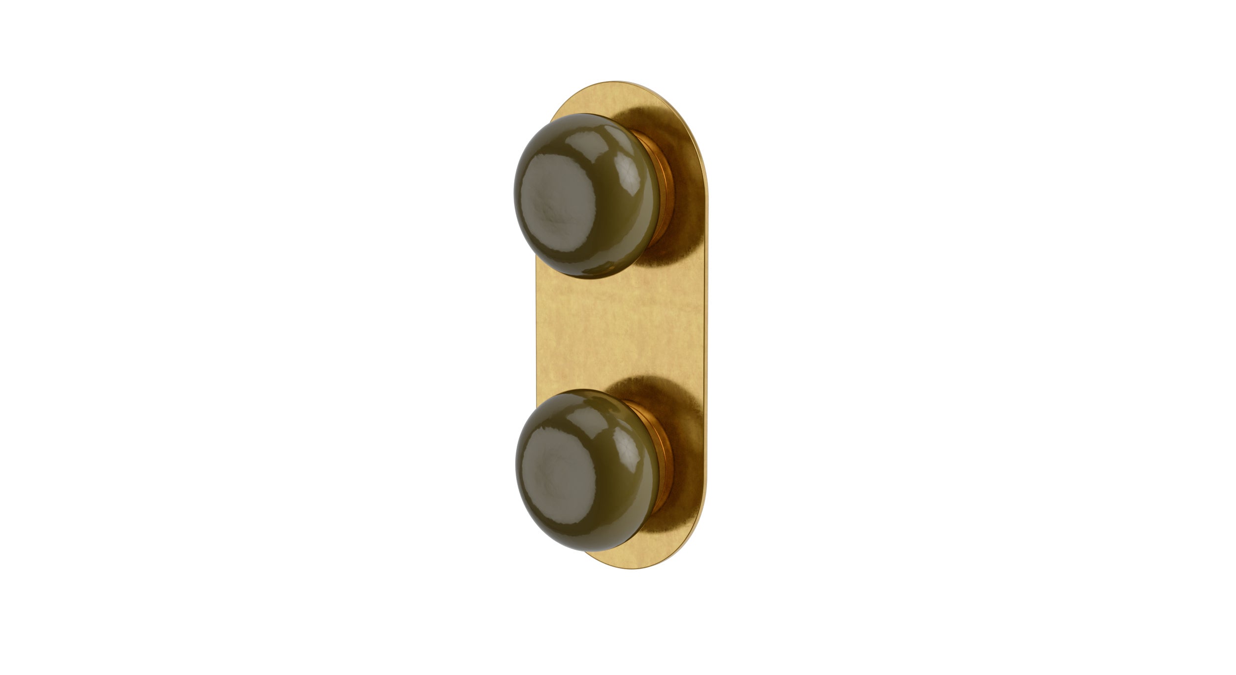 Foundry Two Handle Wall Mount Shower Trim with Pebble Ceramic Knob Handles in French Brass