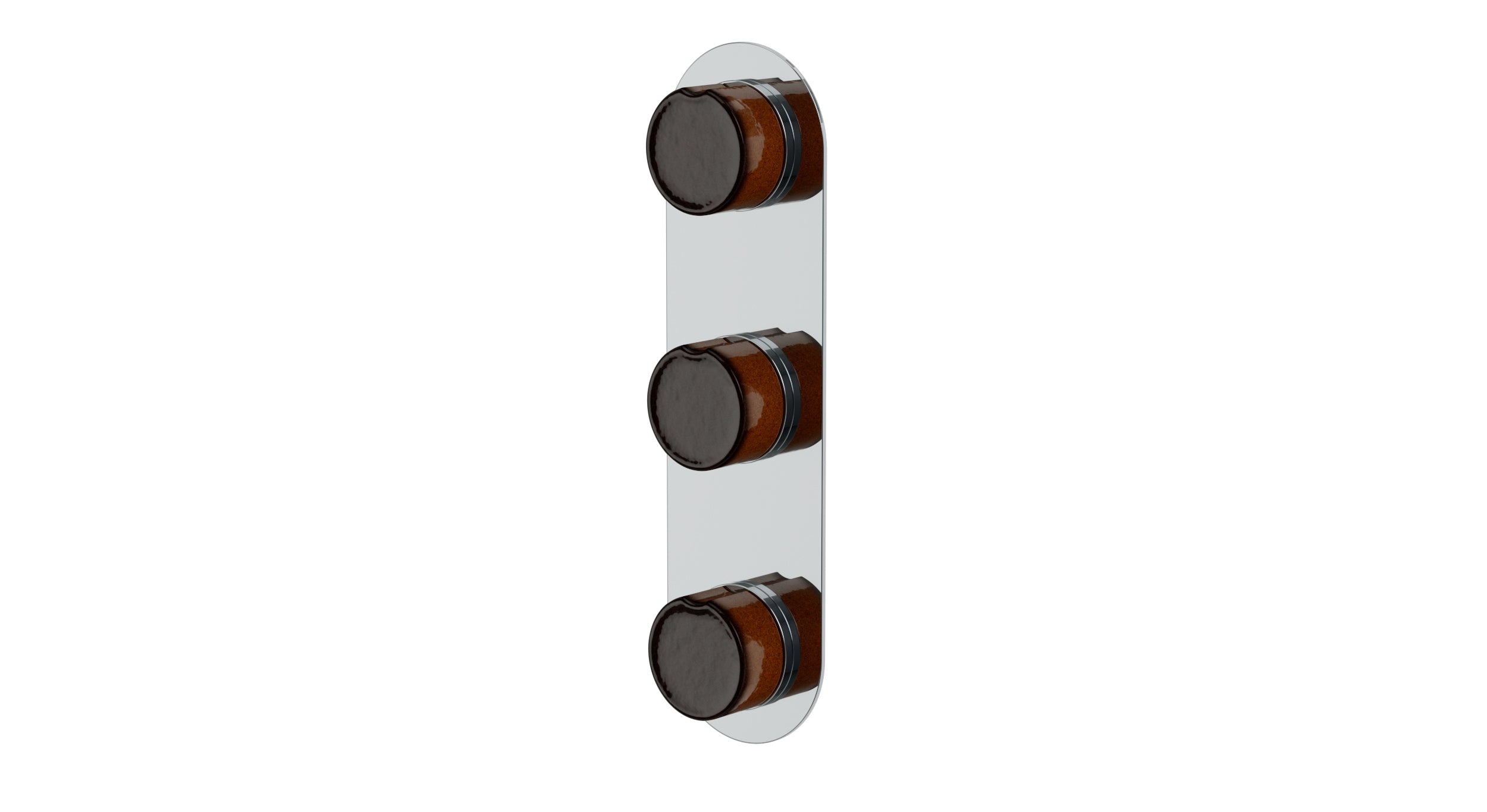 Foundry Three Handle Wall Mount Shower Trim with Groove Ceramic Knob Handles in Polished Chrome