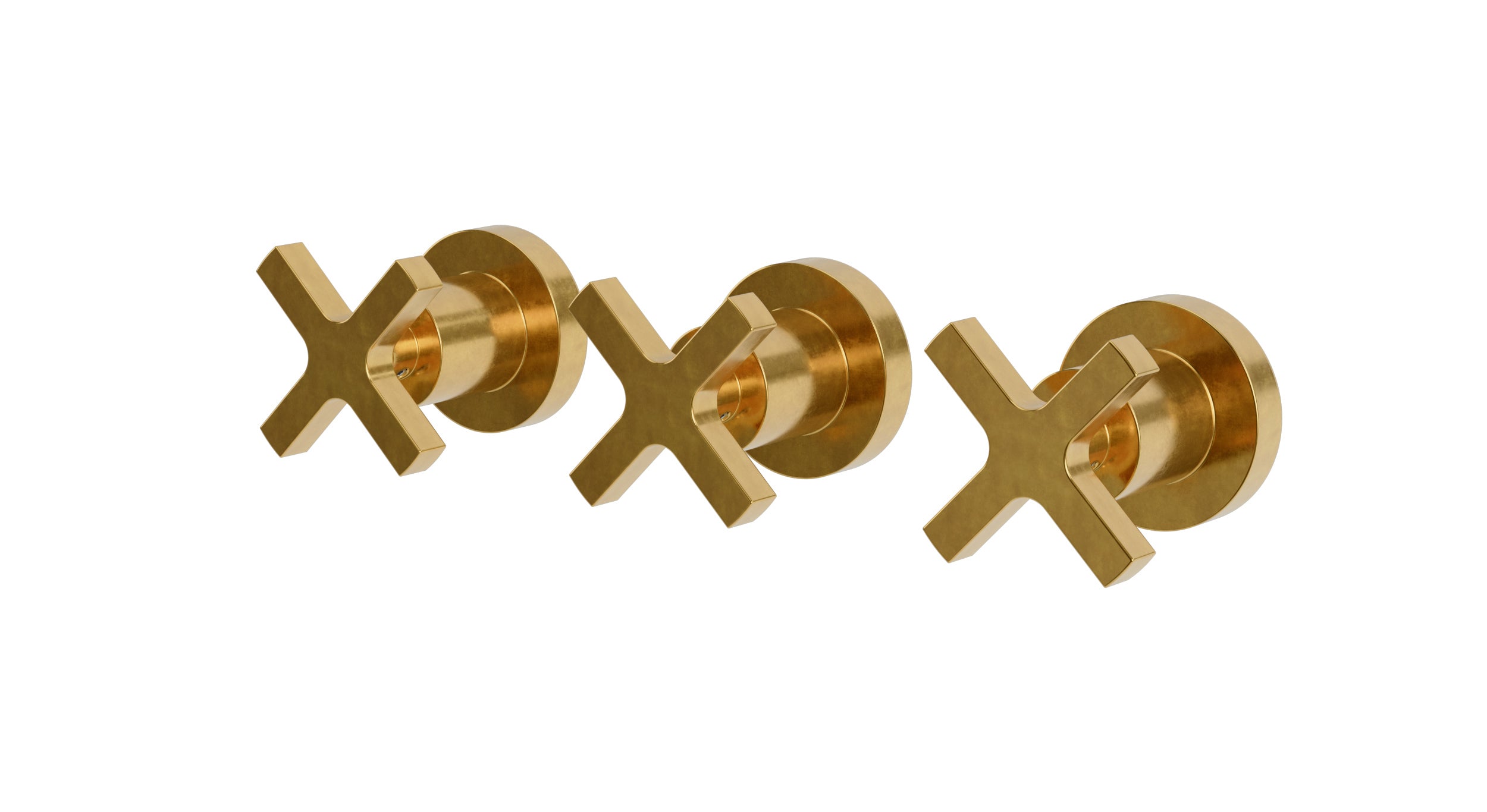 Flatiron Three Handle Wall Mount Bath Trim with Linear Cross Handles in French Brass