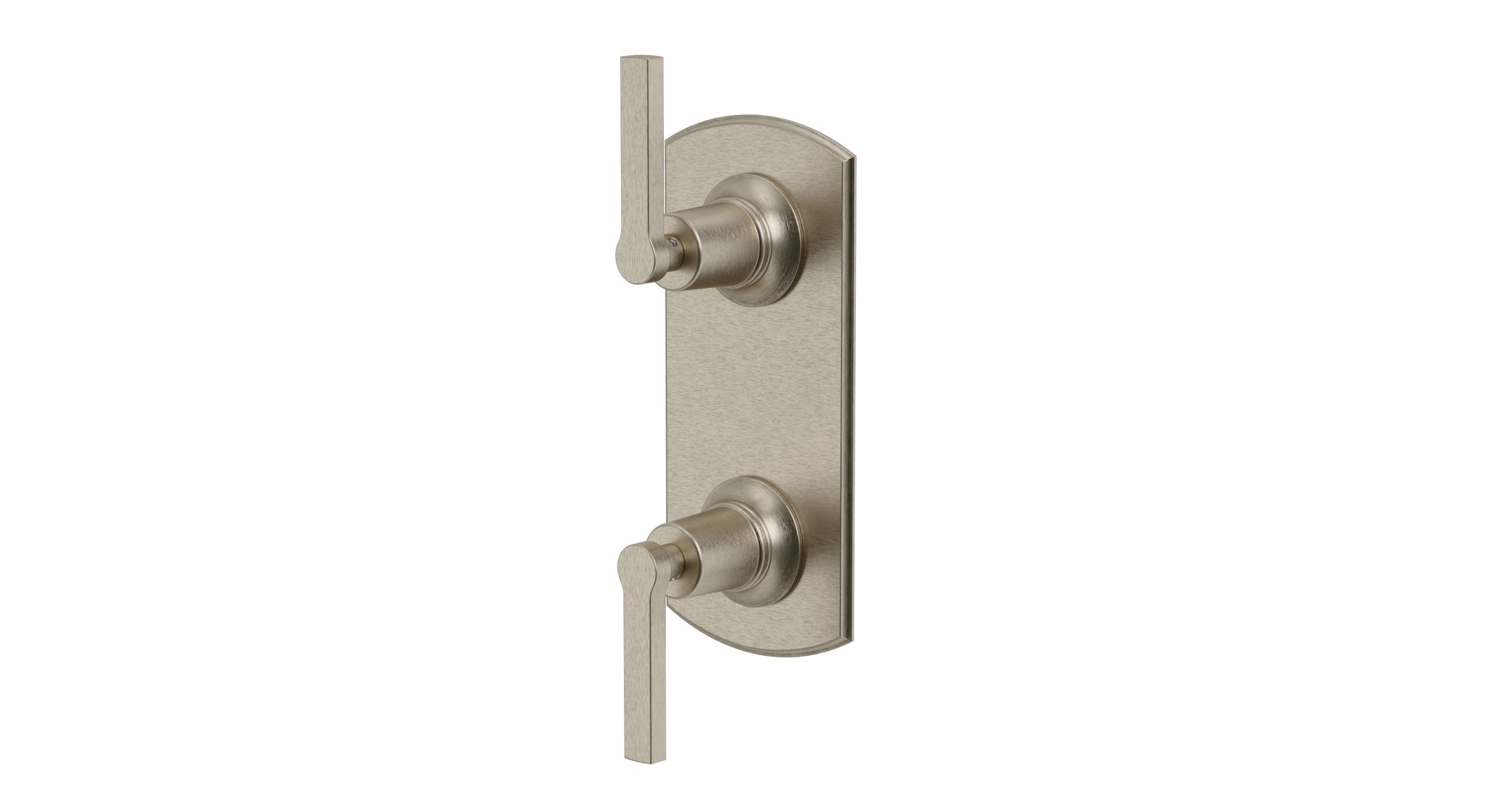 Emerson Two Handle Wall Mount Shower Trim with Classic Lever Handles in Satin Nickel
