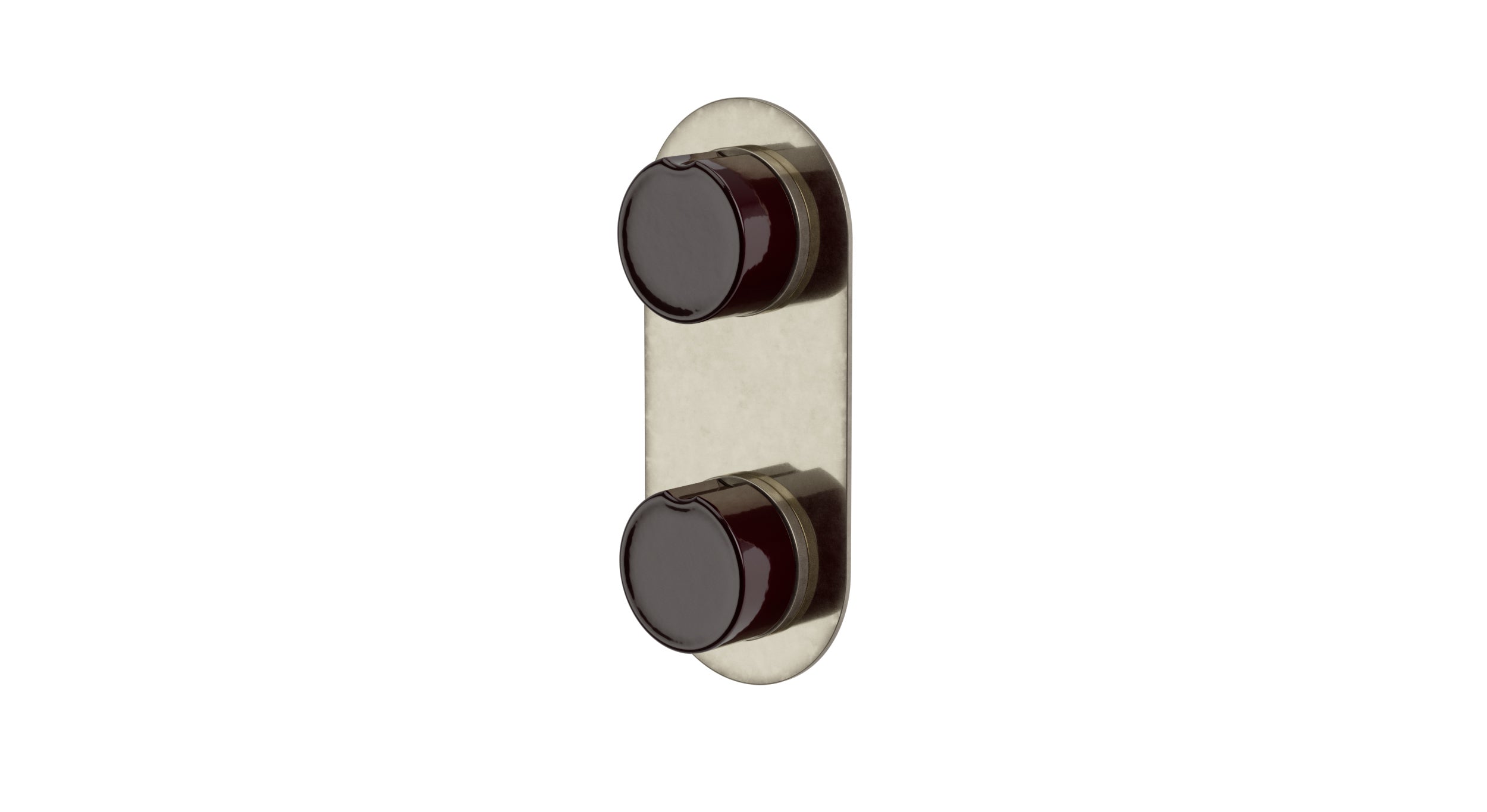 Foundry Two Handle Wall Mount Shower Trim with Groove Ceramic Knob Handles in French Nickel