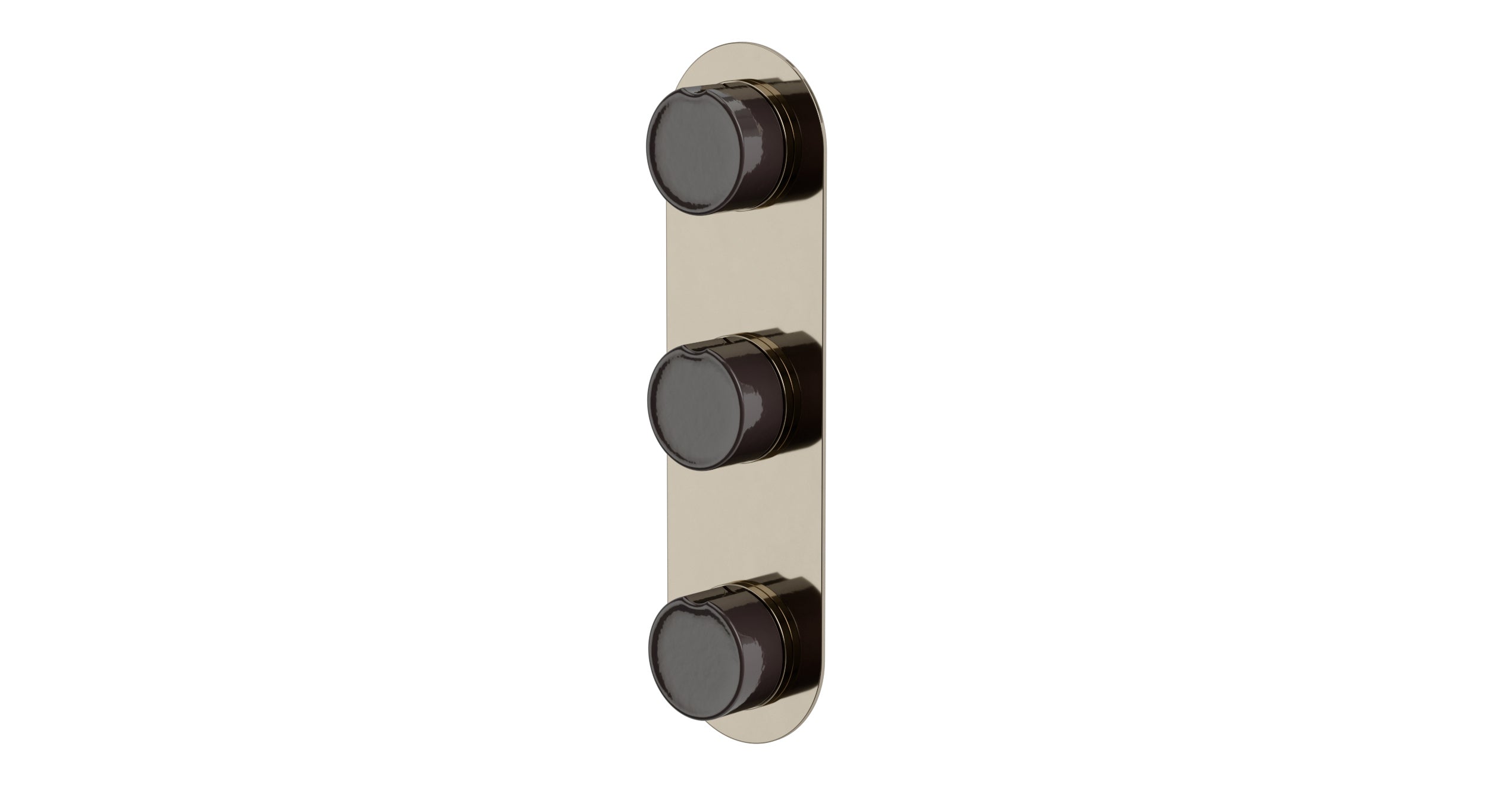 Foundry Three Handle Wall Mount Shower Trim with Groove Ceramic Knob Handles in Polished Nickel