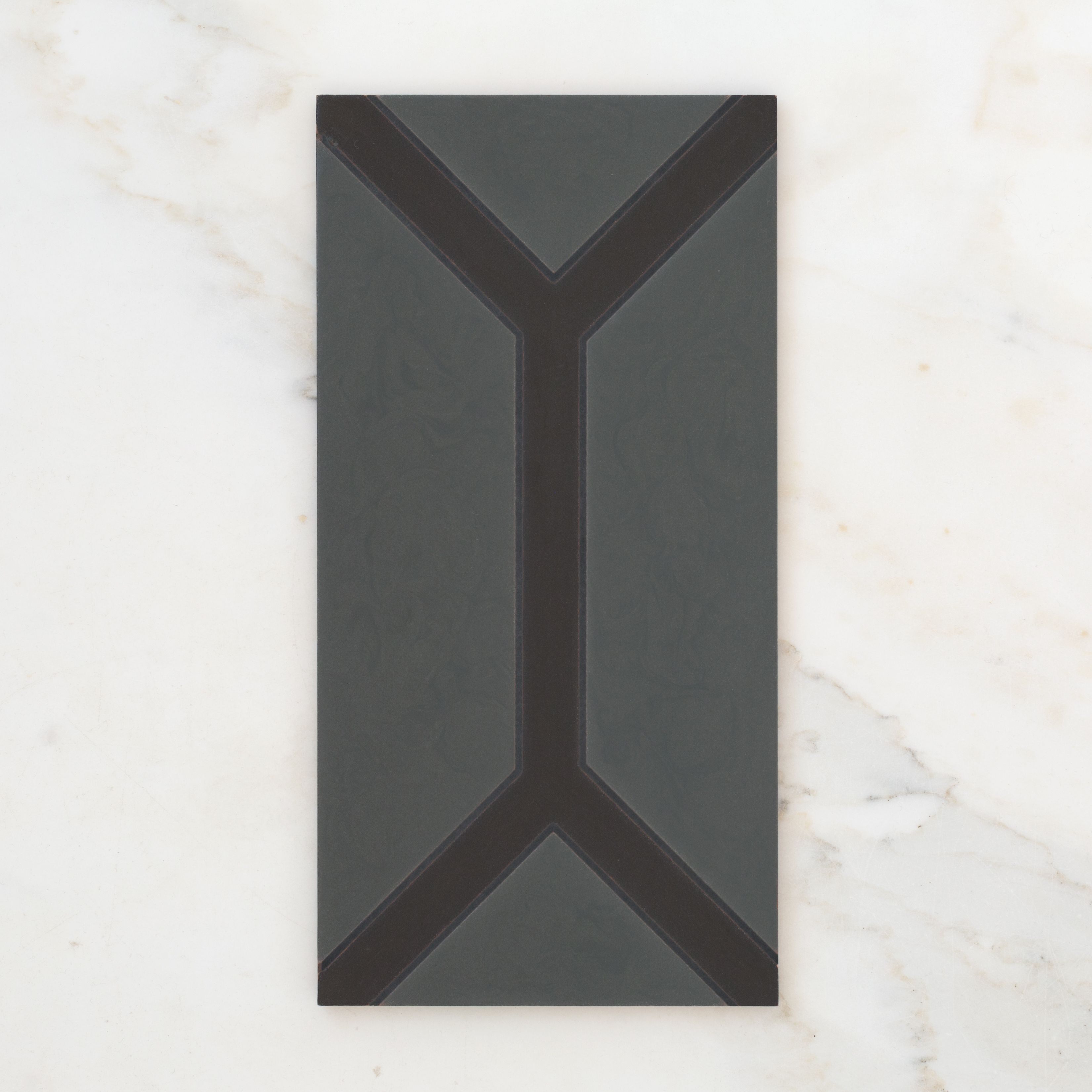 6x12 Handpainted Tile Austin in Black Motif