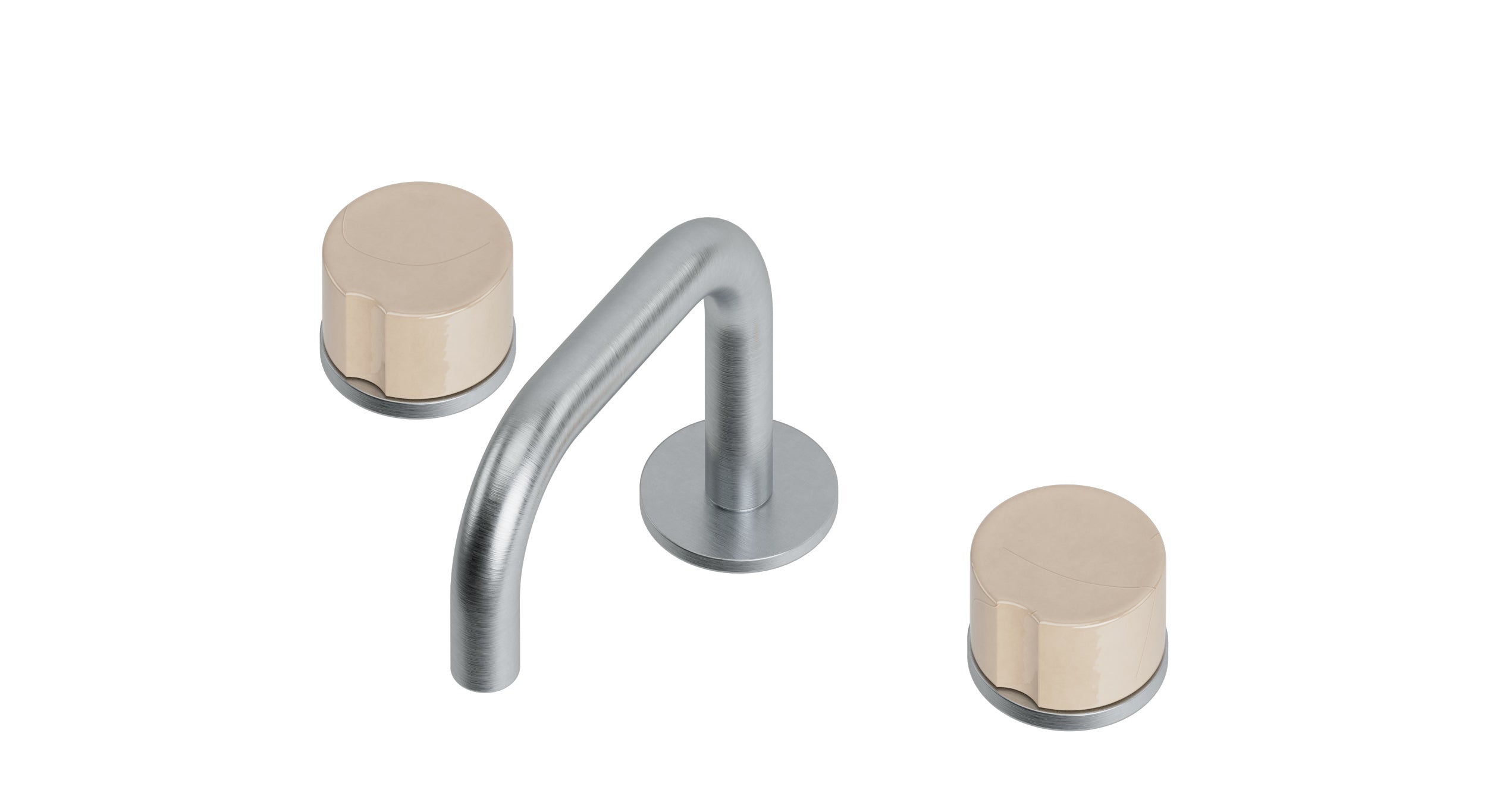 Foundry Two Handle Deck Mount Squaretop Lavatory Faucet with Groove Ceramic Knob Handles in Satin Chrome
