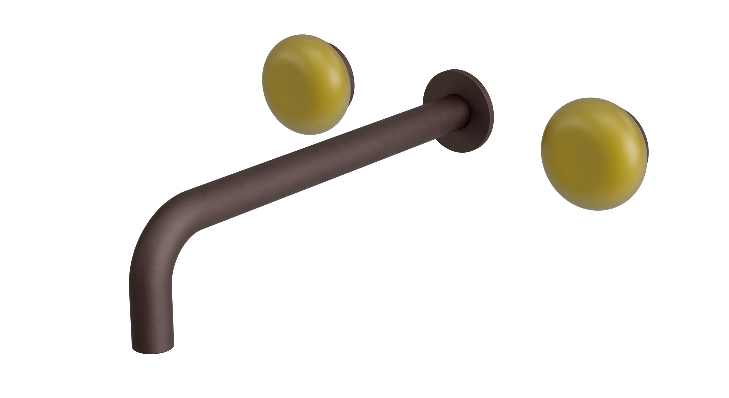 Foundry Two Handle Wall Mount 10" Lavatory Faucet with Pebble Ceramic Knob Handles in Architectural Copper