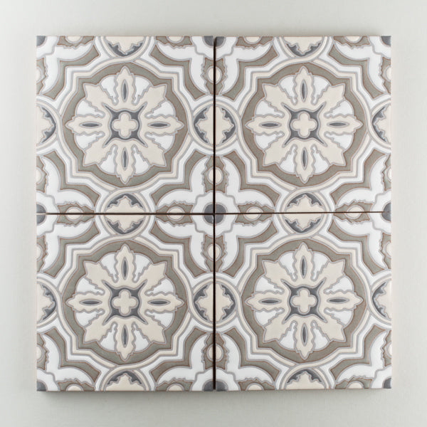 8x8 Handpainted Tile Valencia in Neutral Motif