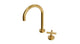 Contour One Handle Deck Mount Gooseneck Lavatory Faucet with Soft Cross Handle in French Brass