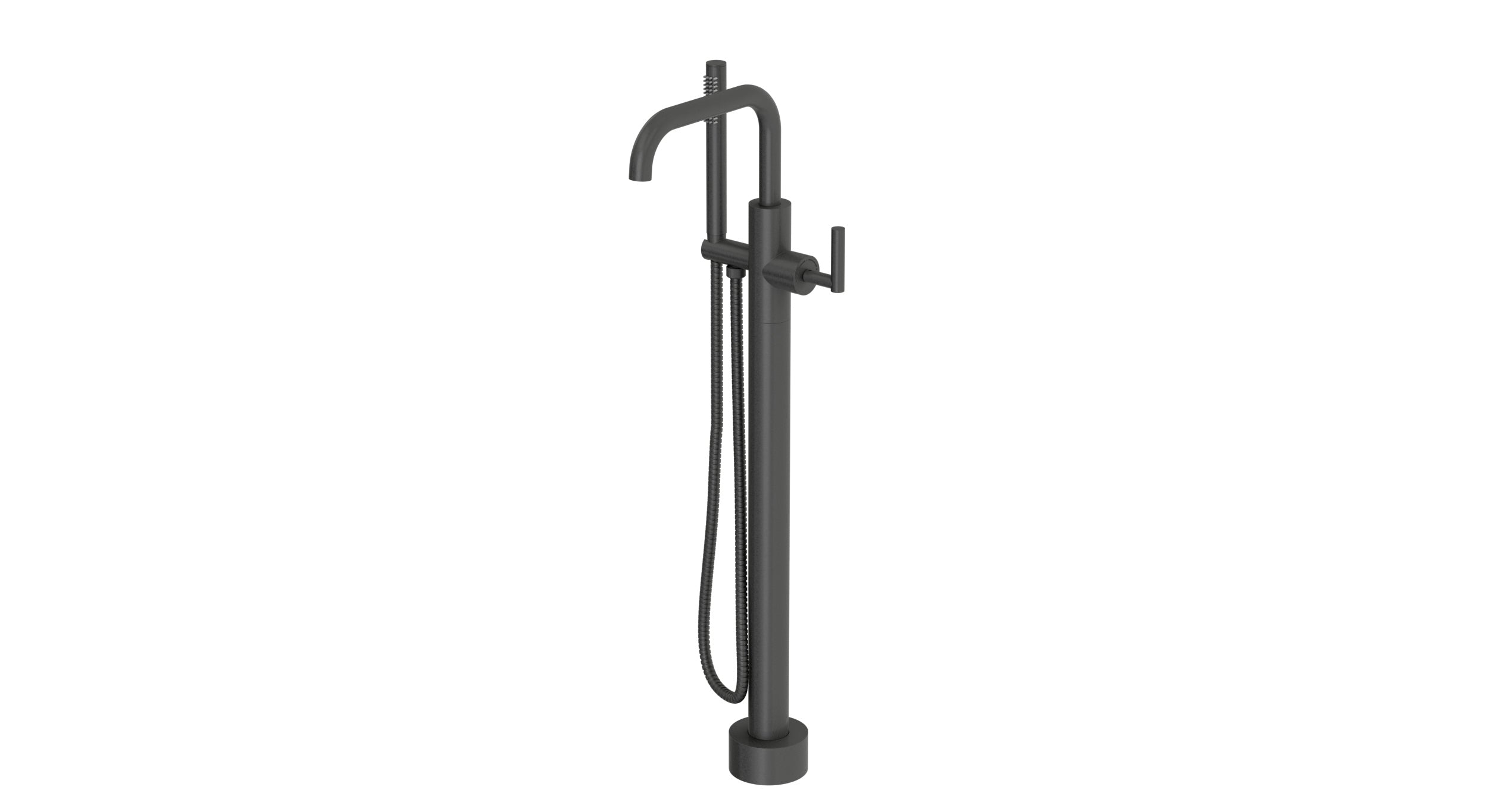 Contour One Handle Floor Mount Squaretop Bath Trim with Hand Shower and Soft Lever Handle in Blackened Nickel
