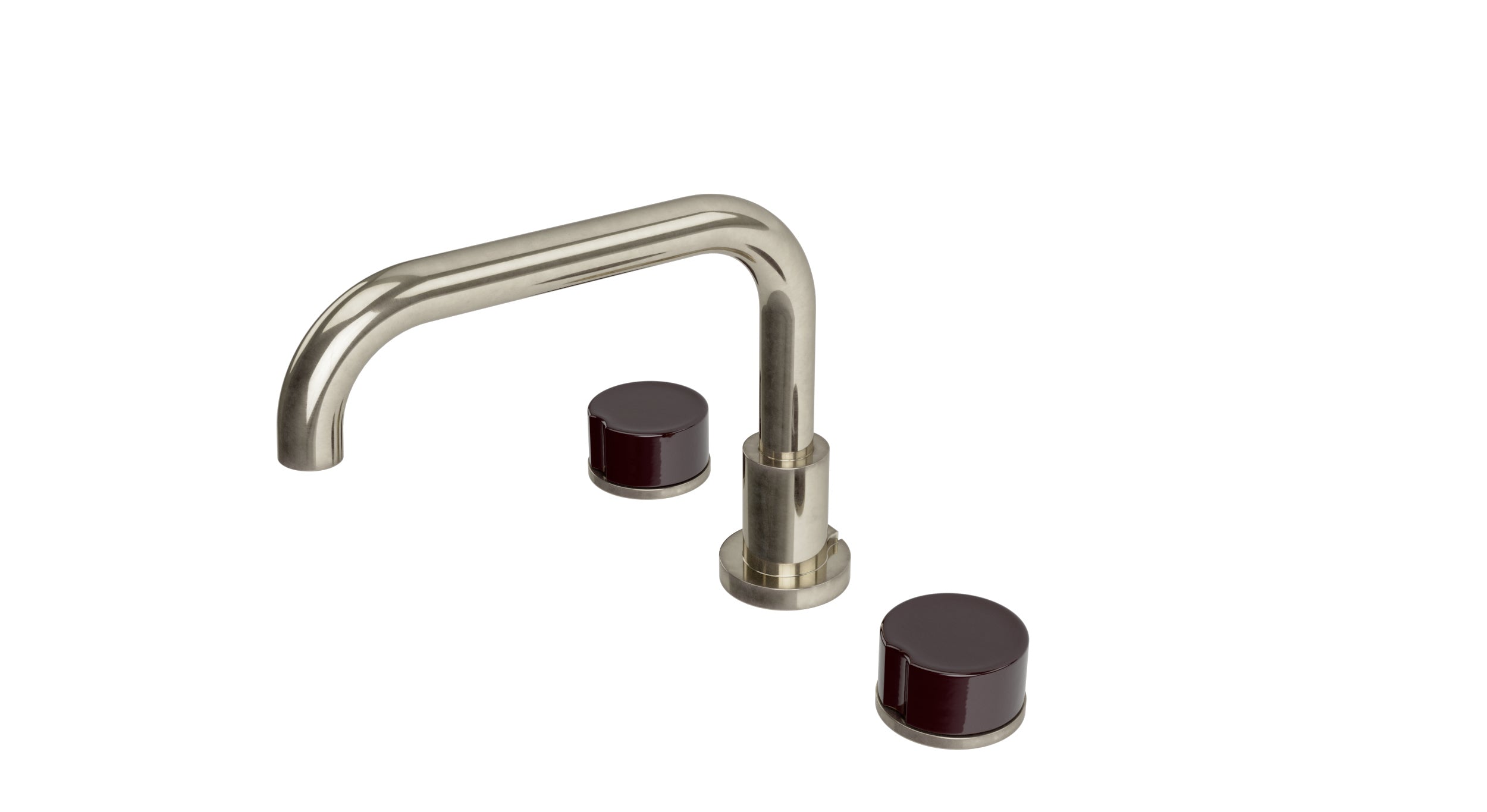 Foundry Two Handle Deck Mount Squaretop Bath Trim with Groove Ceramic Knob Handles in French Nickel