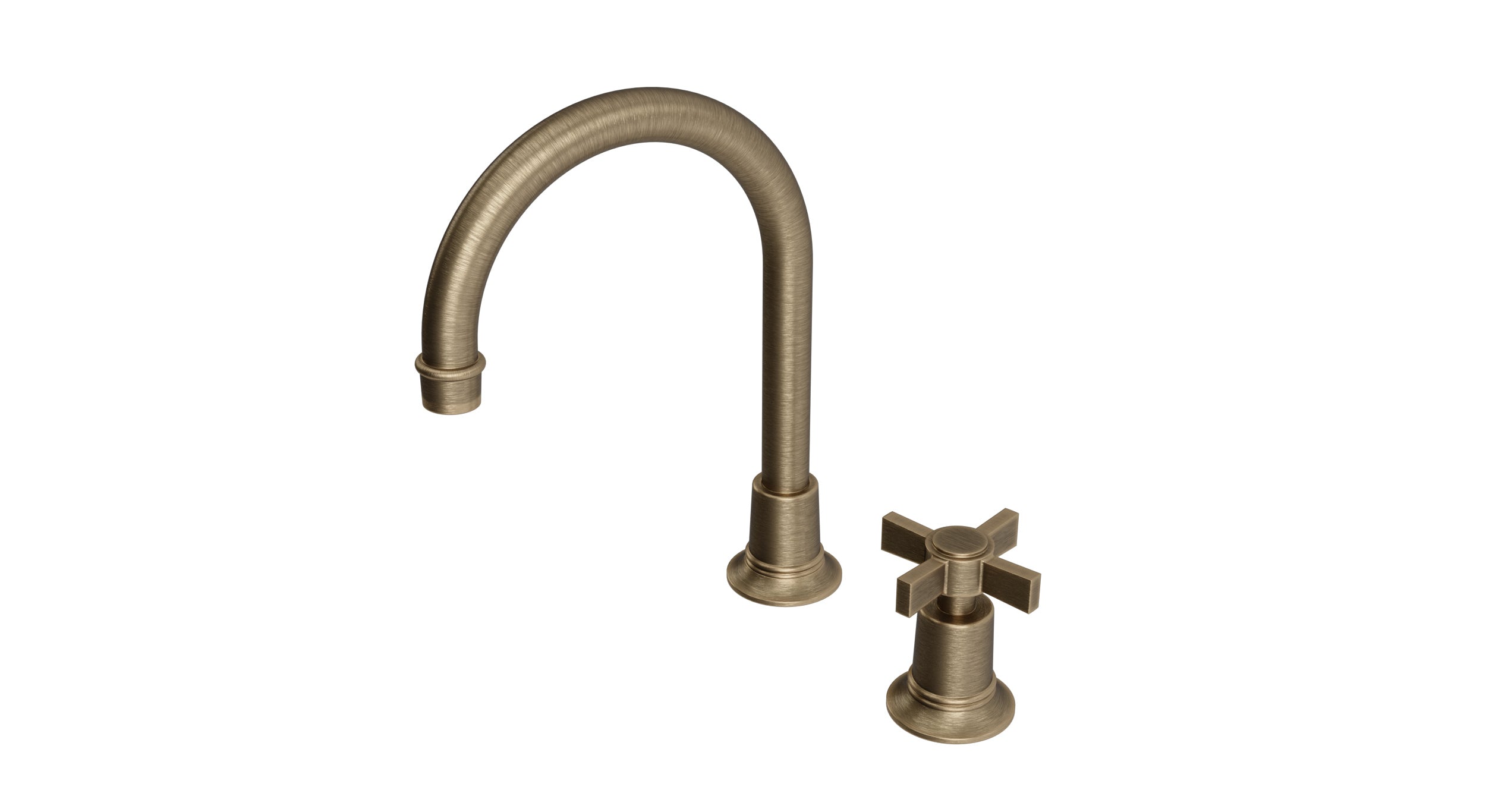 Emerson One Handle Deck Mount Gooseneck Lavatory Faucet with Defined Cross Handle in Antique Brass