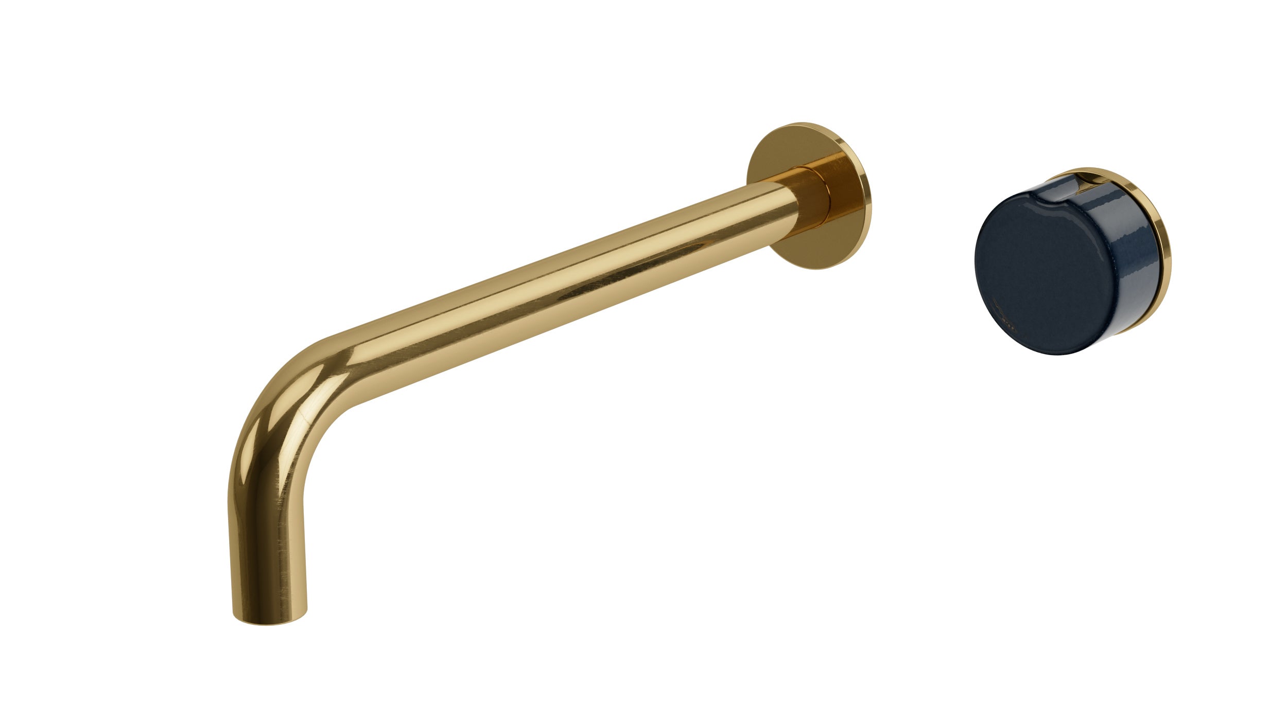 Foundry One Handle Wall Mount 10" Lavatory Faucet with Groove Ceramic Knob Handle in Uncoated Polished Brass