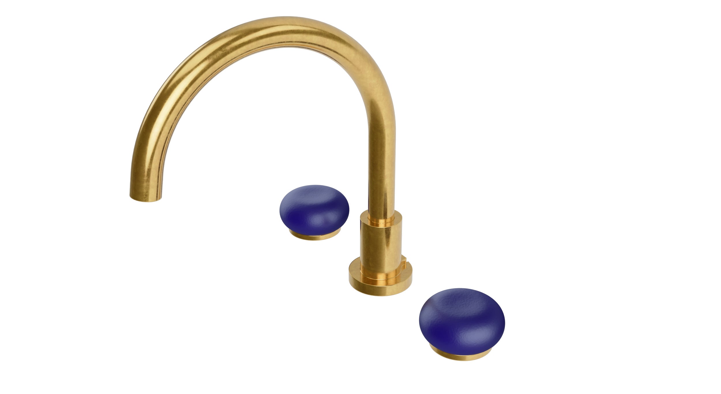 Foundry Two Handle Deck Mount Gooseneck Bath Trim with Pebble Ceramic Knob Handles in French Brass