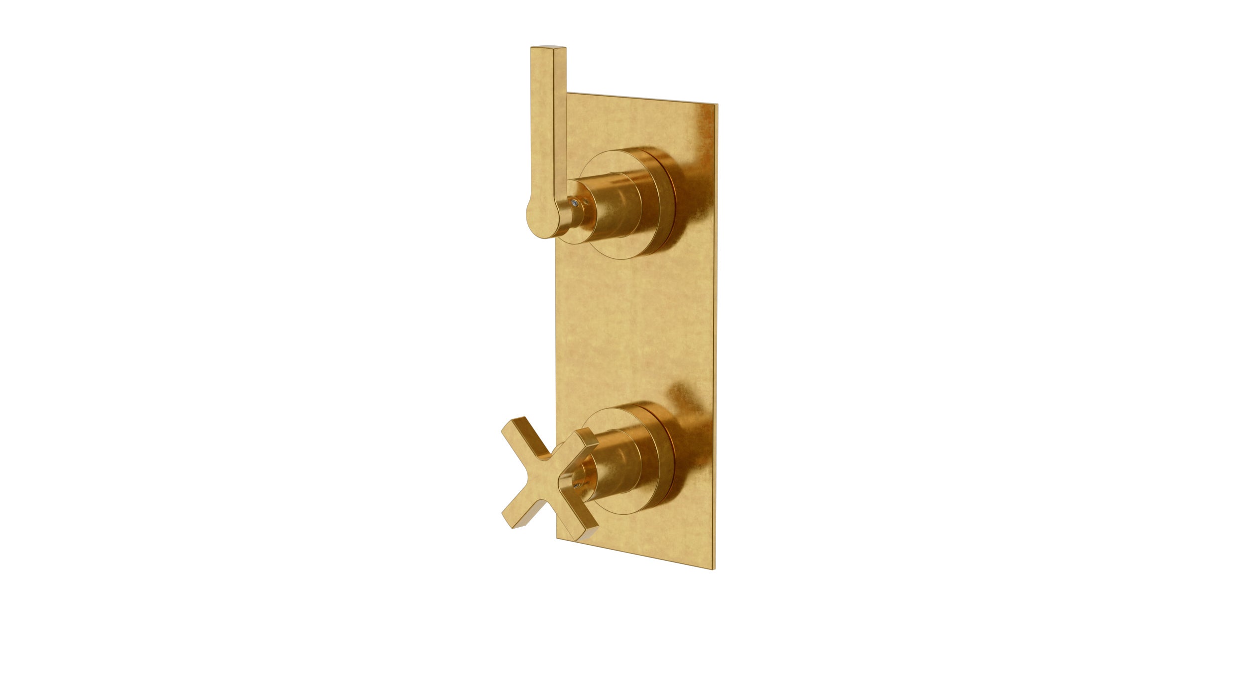 Flatiron Two Handle Wall Mount Shower Trim with Linear Cross/Linear Lever Handles in French Brass