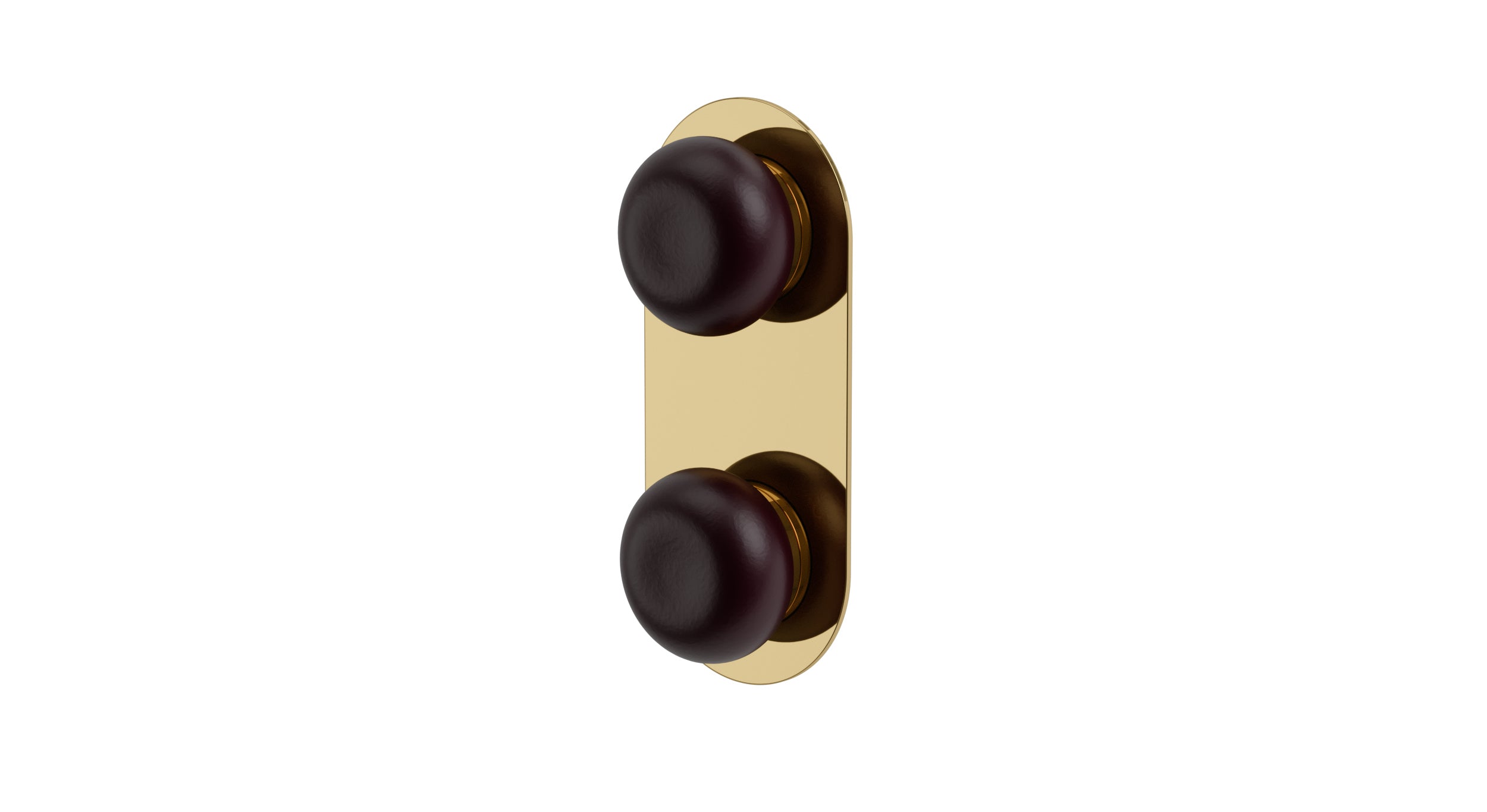 Foundry Two Handle Wall Mount Shower Trim with Pebble Ceramic Knob Handles in Polished Brass