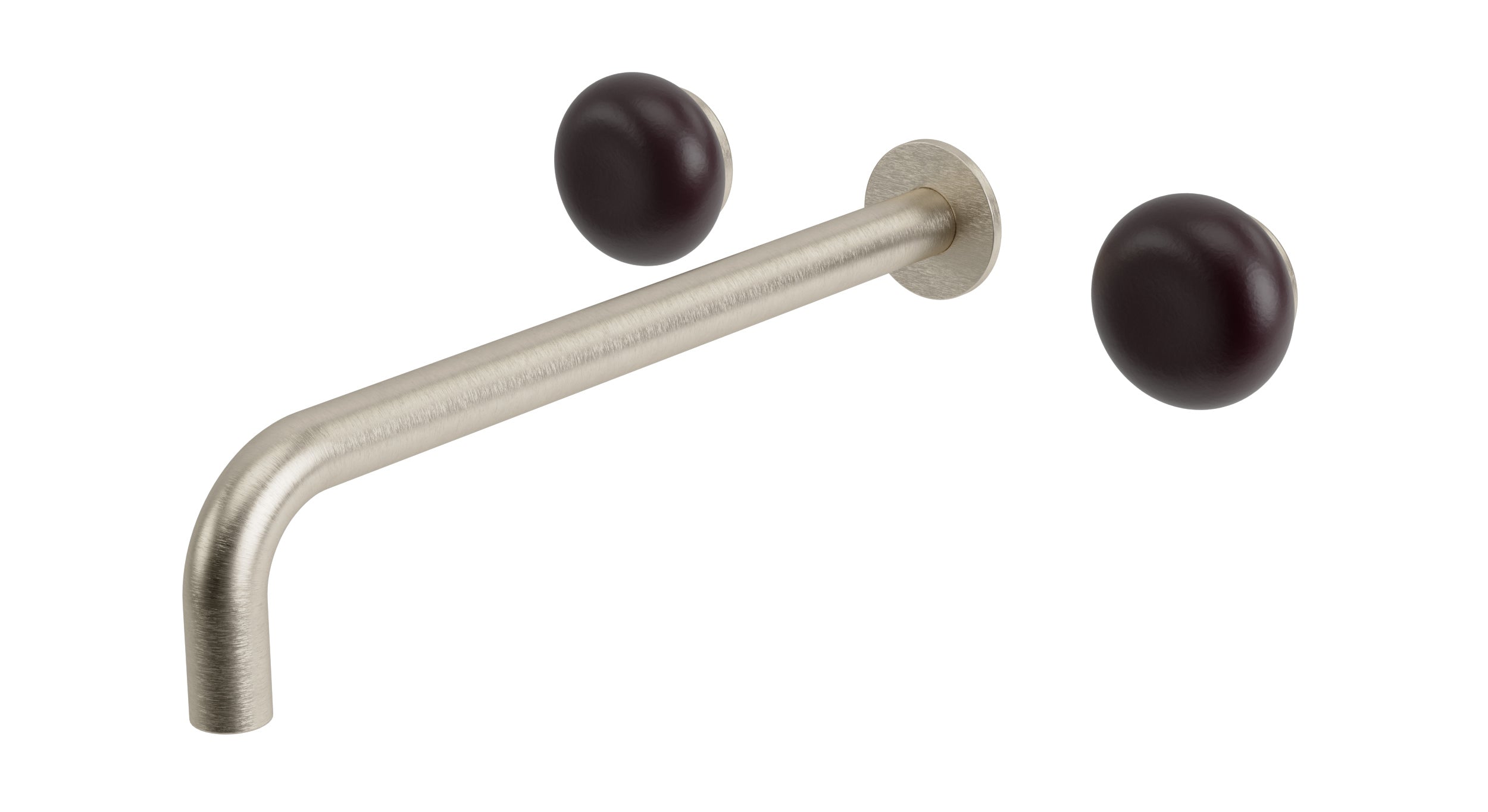 Foundry Two Handle Wall Mount 12" Lavatory Faucet with Pebble Ceramic Knob Handles in Satin Nickel