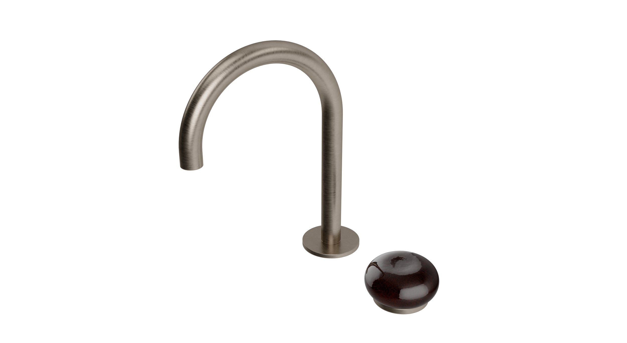 Foundry One Handle Deck Mount Gooseneck Lavatory Faucet with Pebble Ceramic Knob Handle in Antique Nickel