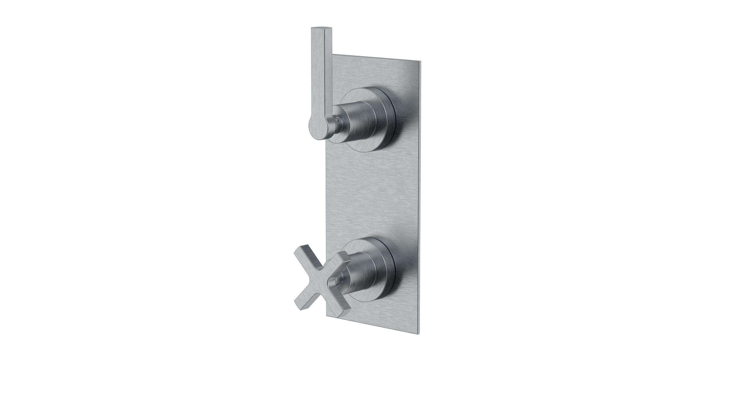 Flatiron Two Handle Wall Mount Shower Trim with Linear Cross/Linear Lever Handles in Satin Chrome