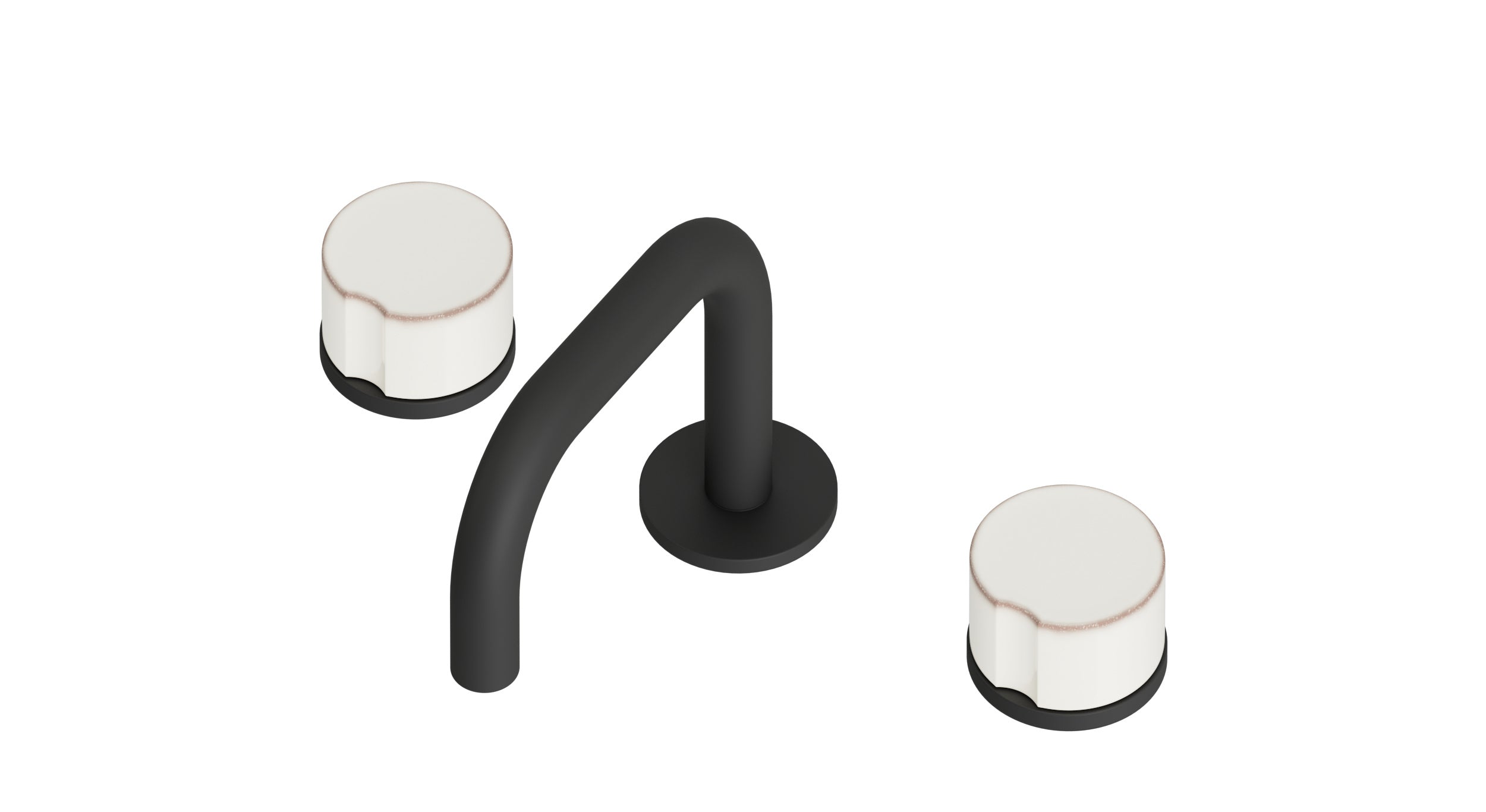 Foundry Two Handle Deck Mount Squaretop Lavatory Faucet with Groove Ceramic Knob Handles in Matte Black
