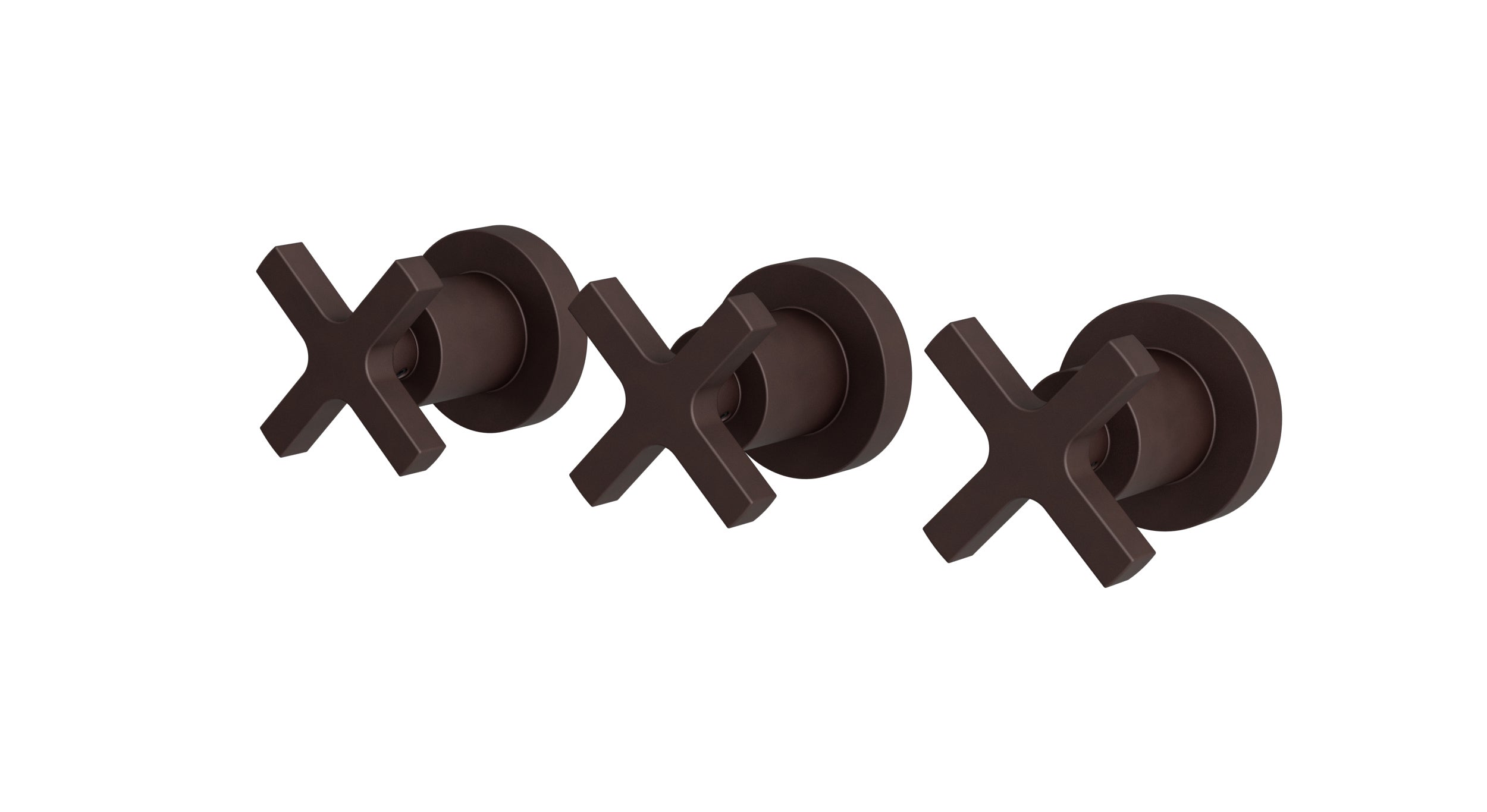 Flatiron Three Handle Wall Mount Bath Trim with Linear Cross Handles in Architectural Copper