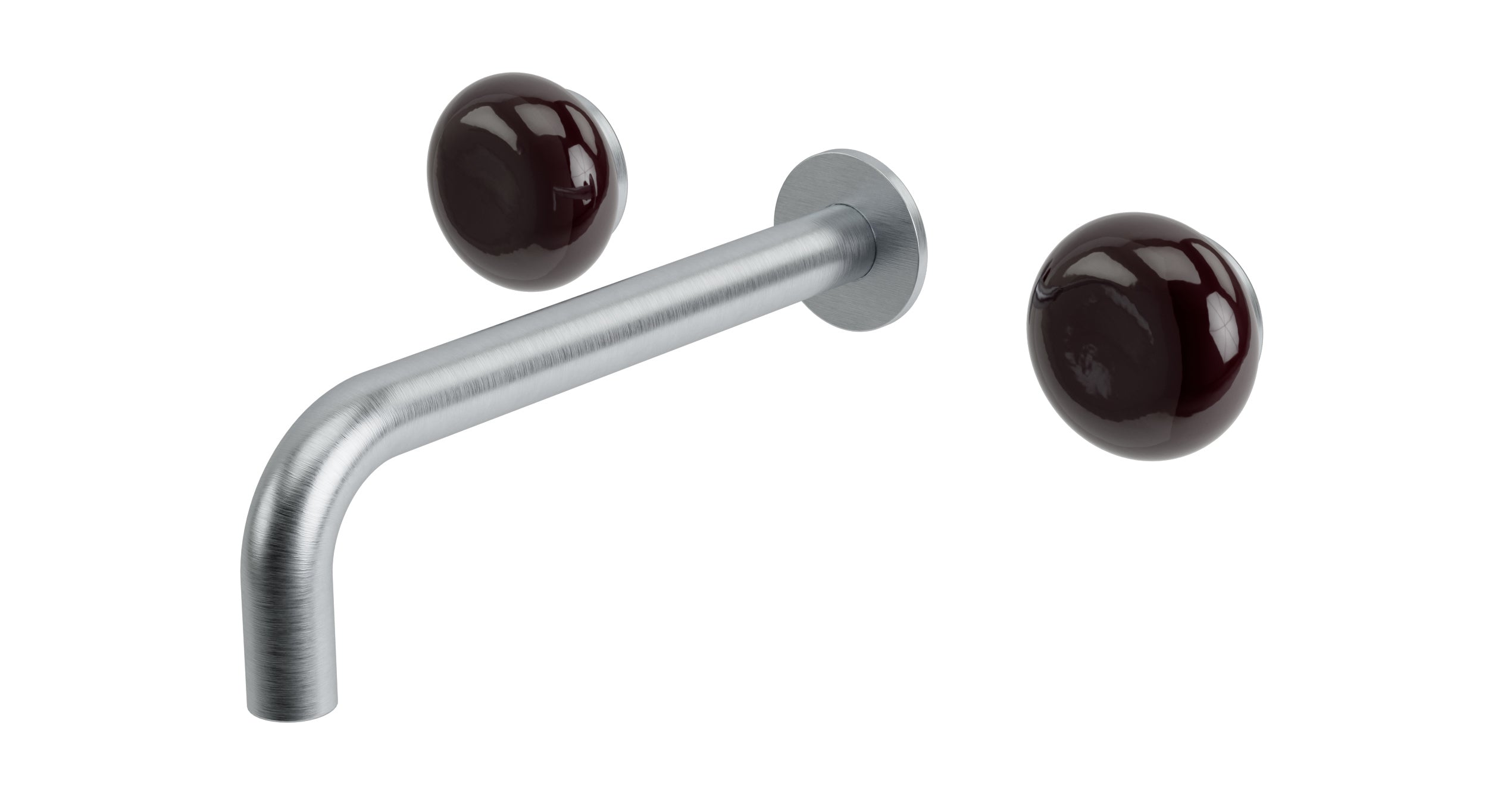 Foundry Two Handle Wall Mount 7.5" Lavatory Faucet with Pebble Ceramic Knob Handles in Satin Chrome