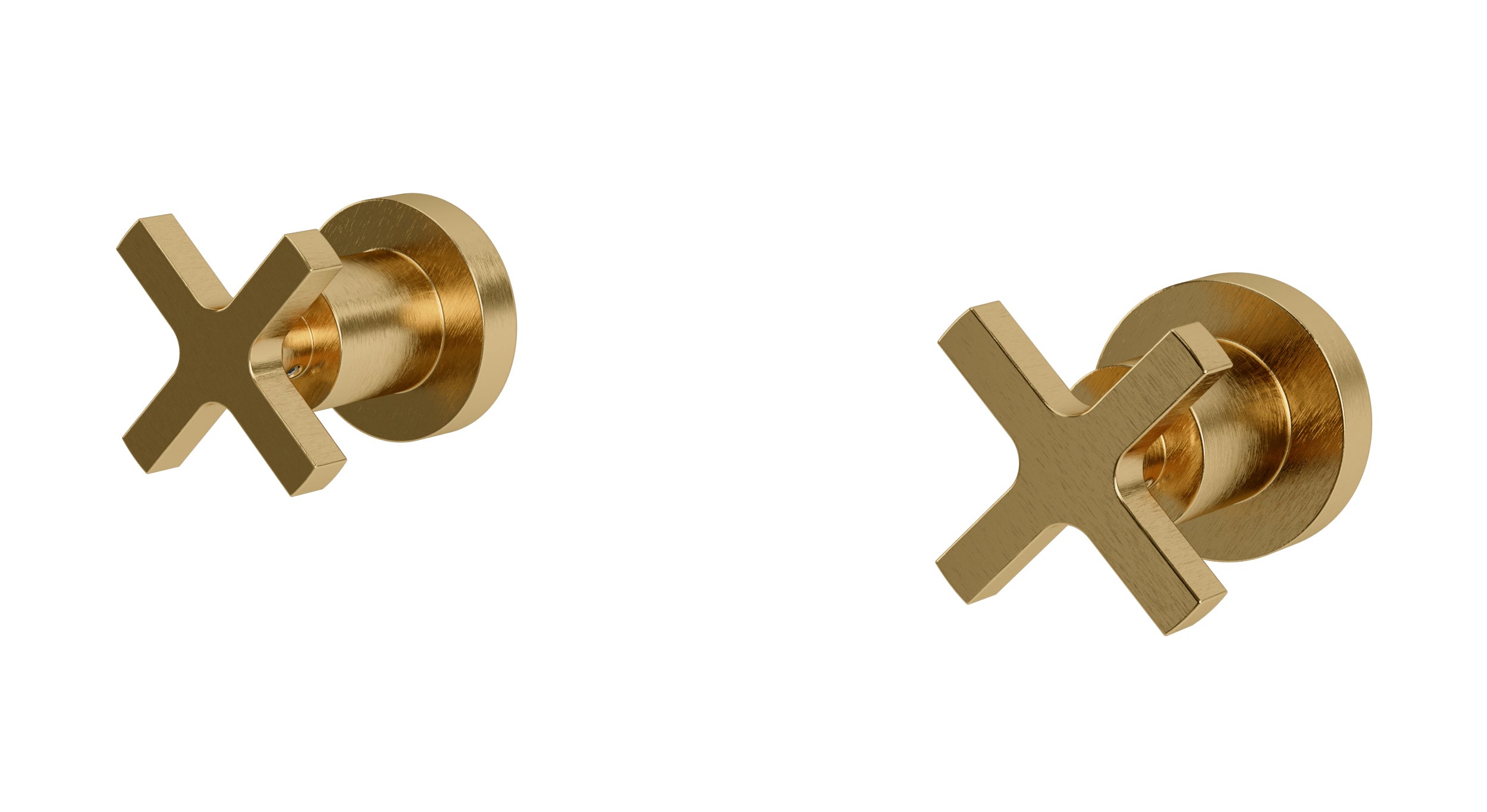 Flatiron Two Handle Wall Mount Bath Trim with Linear Cross Handles in Satin Brass
