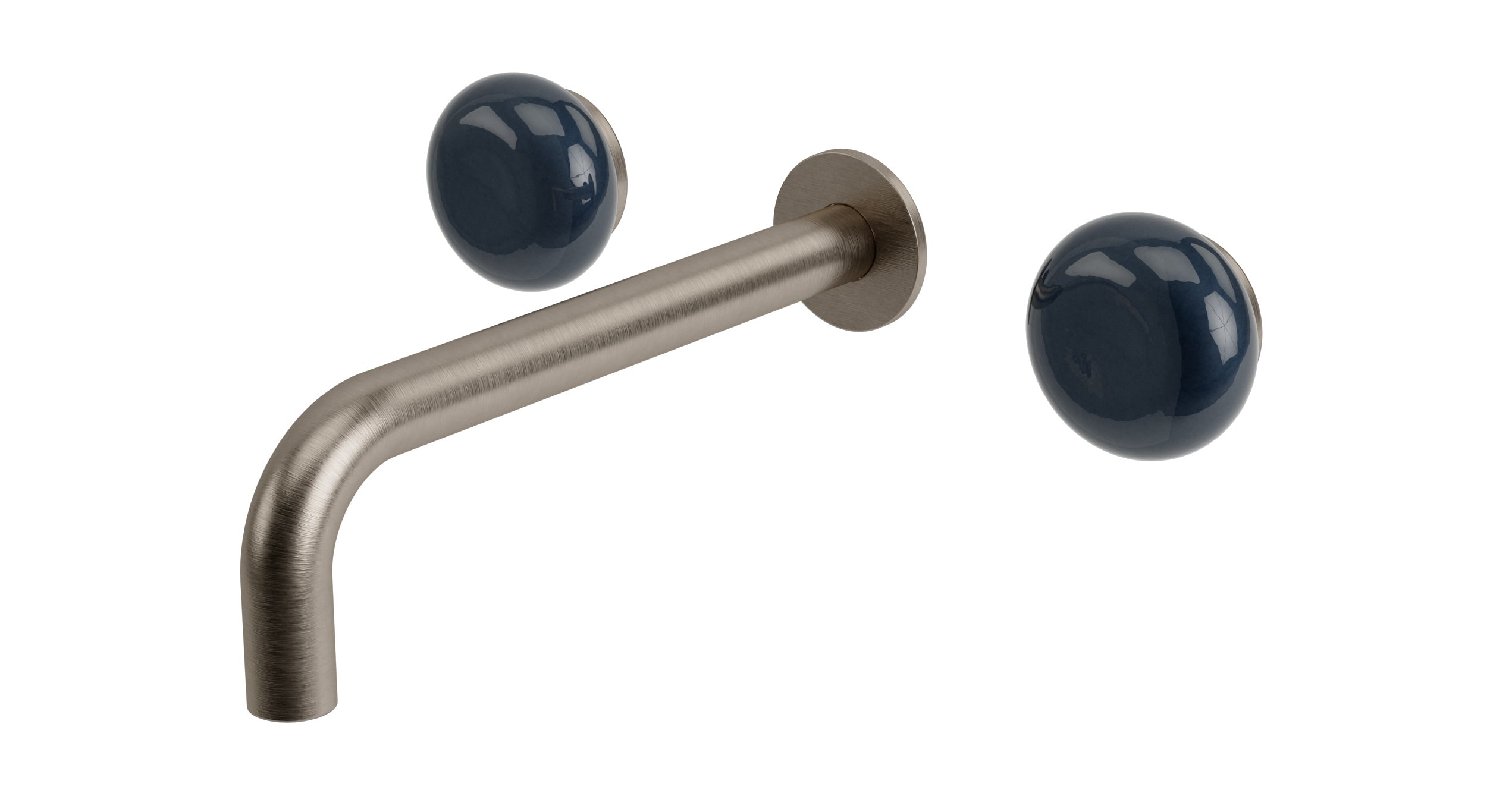Foundry Two Handle Wall Mount 7.5" Lavatory Faucet with Pebble Ceramic Knob Handles in Antique Nickel