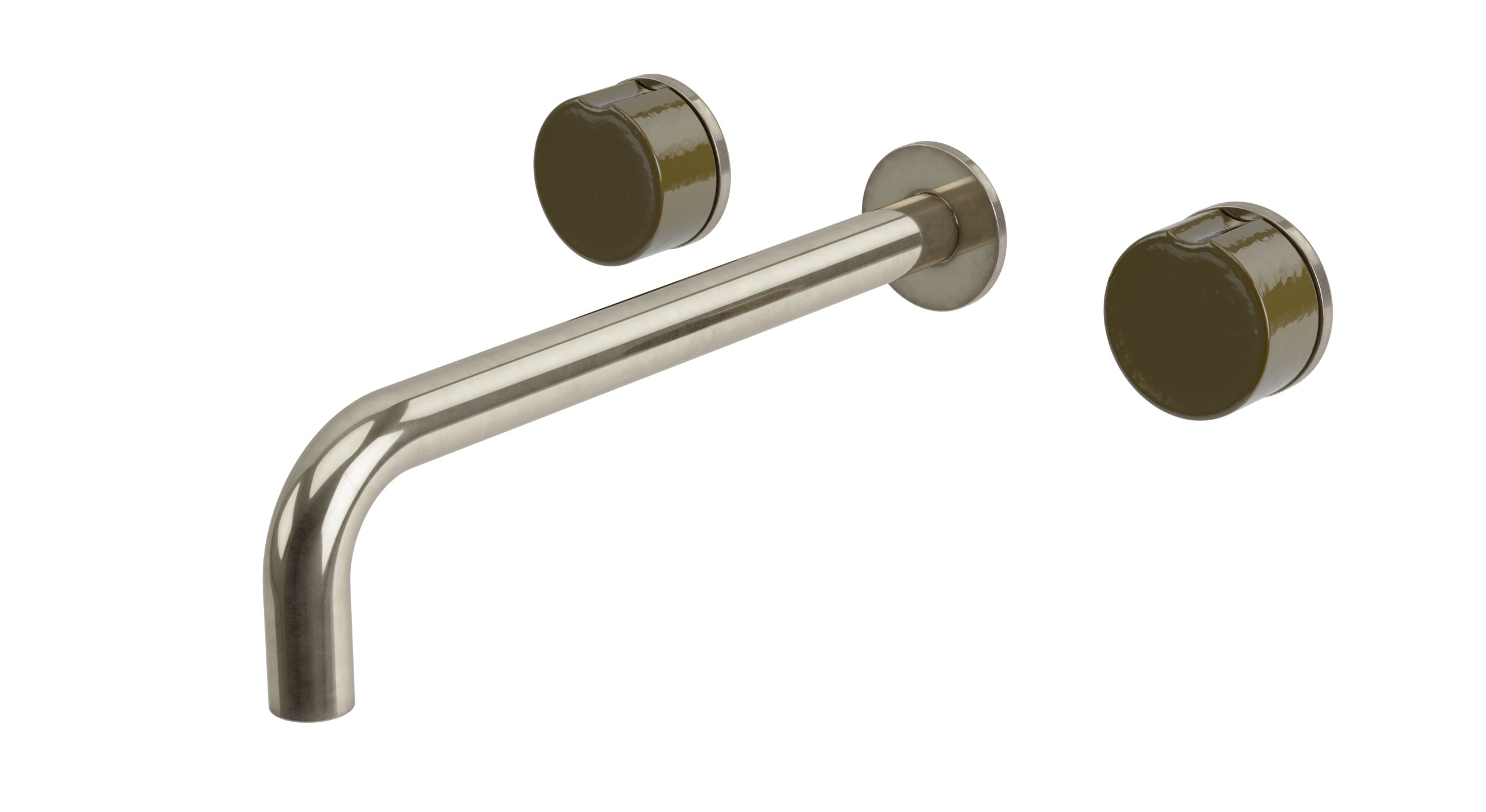 Foundry Two Handle Wall Mount 10" Lavatory Faucet with Groove Ceramic Knob Handles in French Nickel