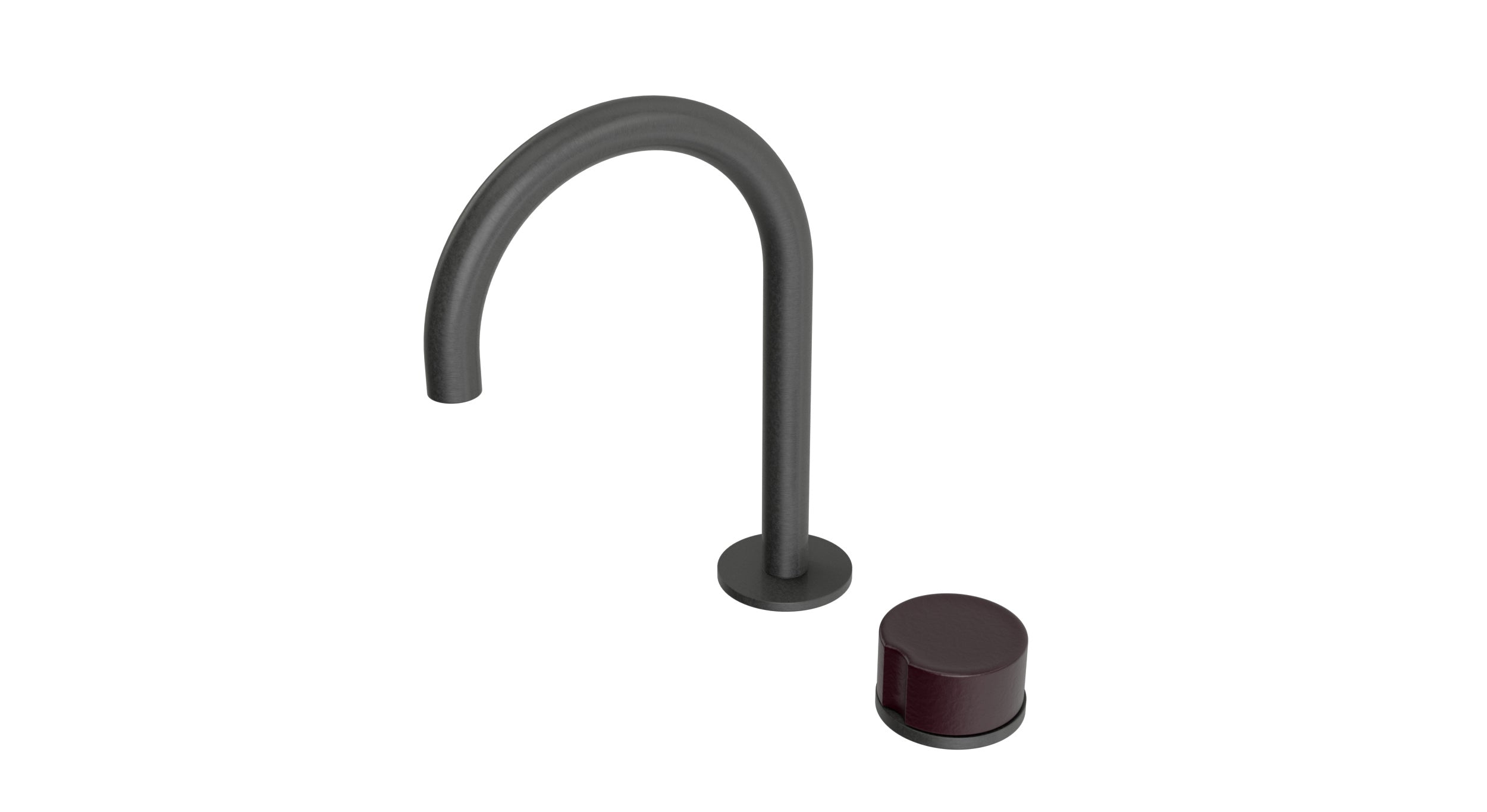 Foundry One Handle Deck Mount Gooseneck Lavatory Faucet with Groove Ceramic Knob Handle in Blackened Nickel