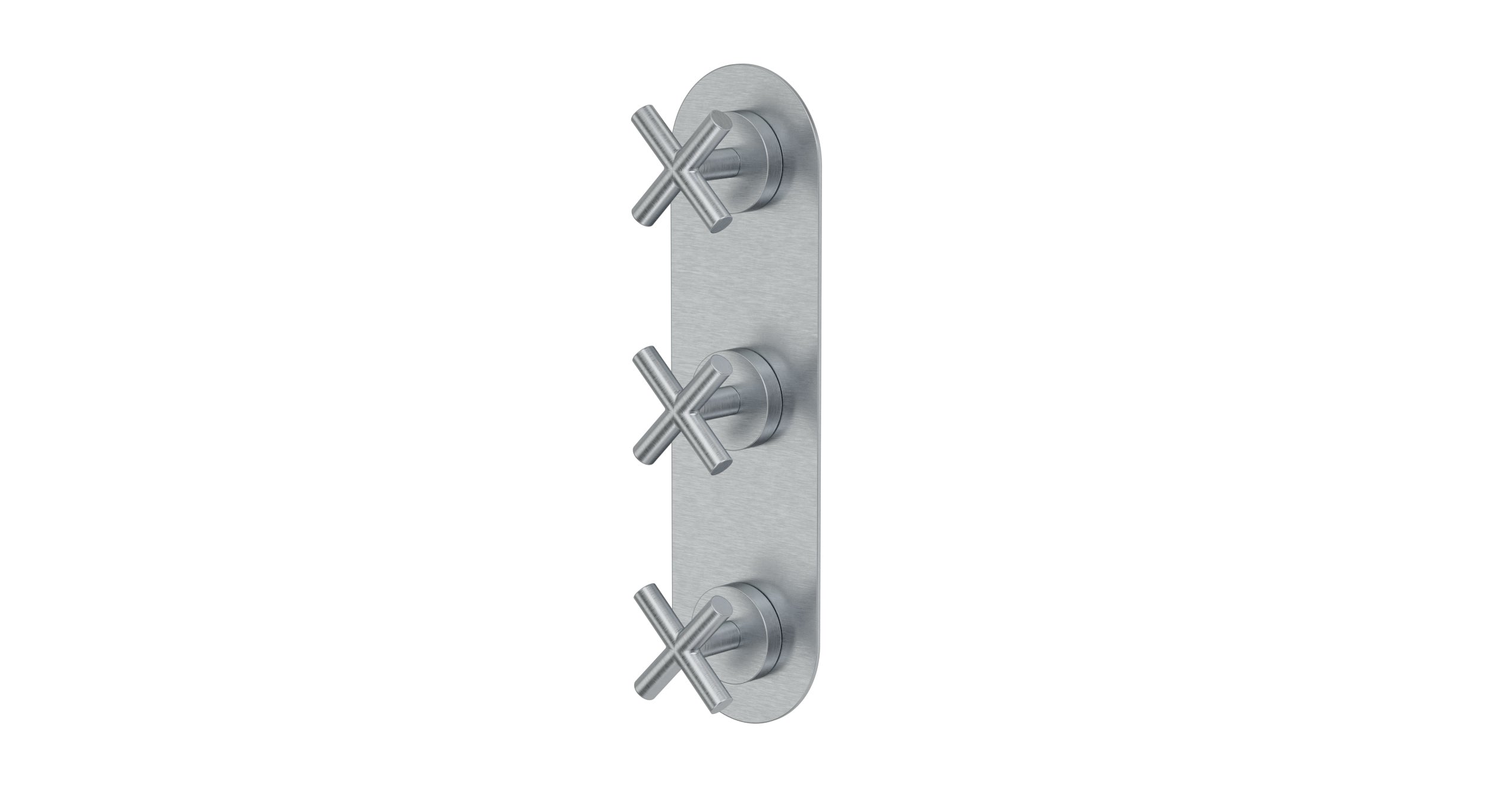 Contour Three Handle Wall Mount Shower Trim with Soft Cross Handles in Satin Chrome