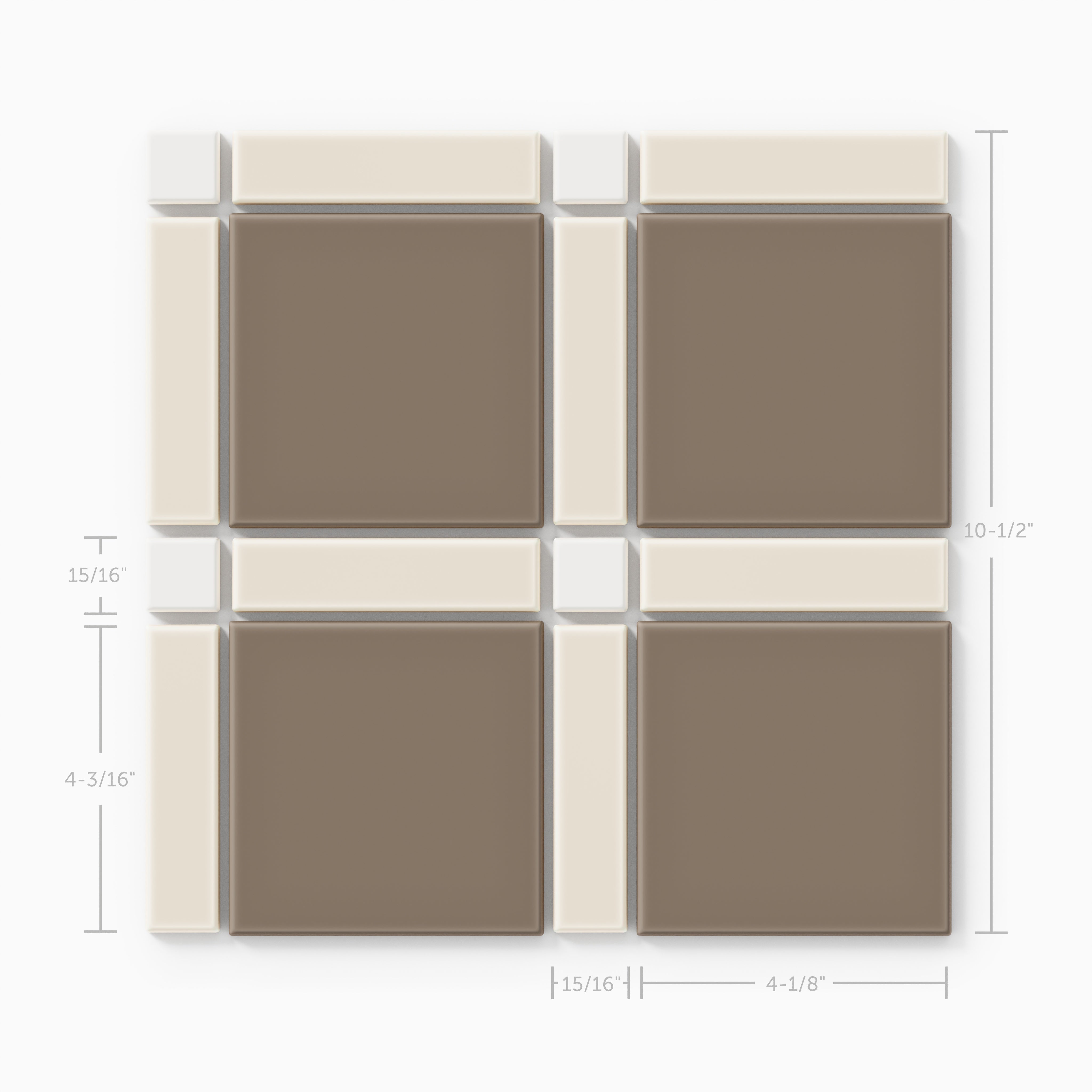 Lattice Sheeted Original Ceramic Tile in Calcite Matte, Sand Dune Matte & Cardamom Matte