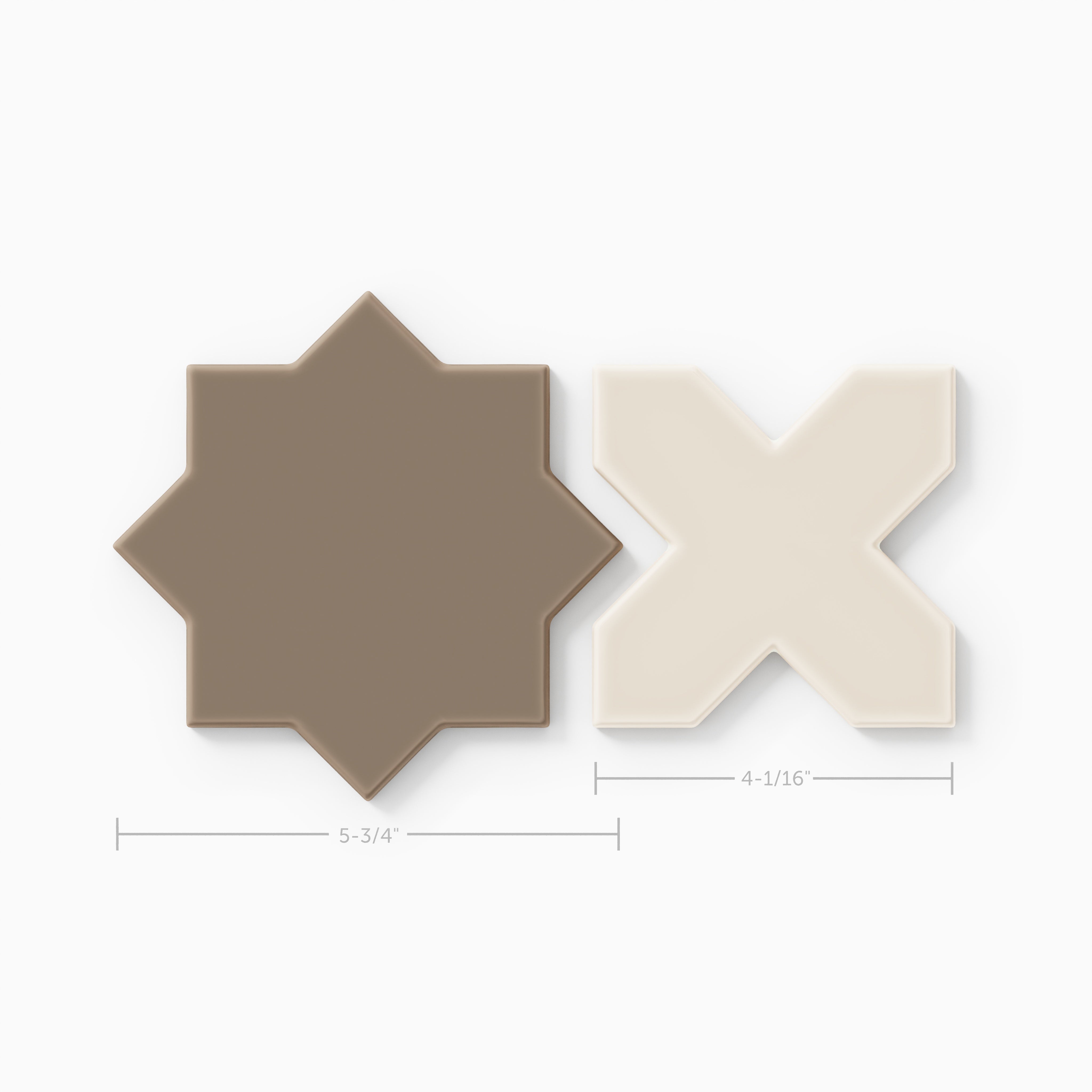 Mini Star & Cross Original Ceramic Tile in Cardamom Matte & Sand Dune Matte