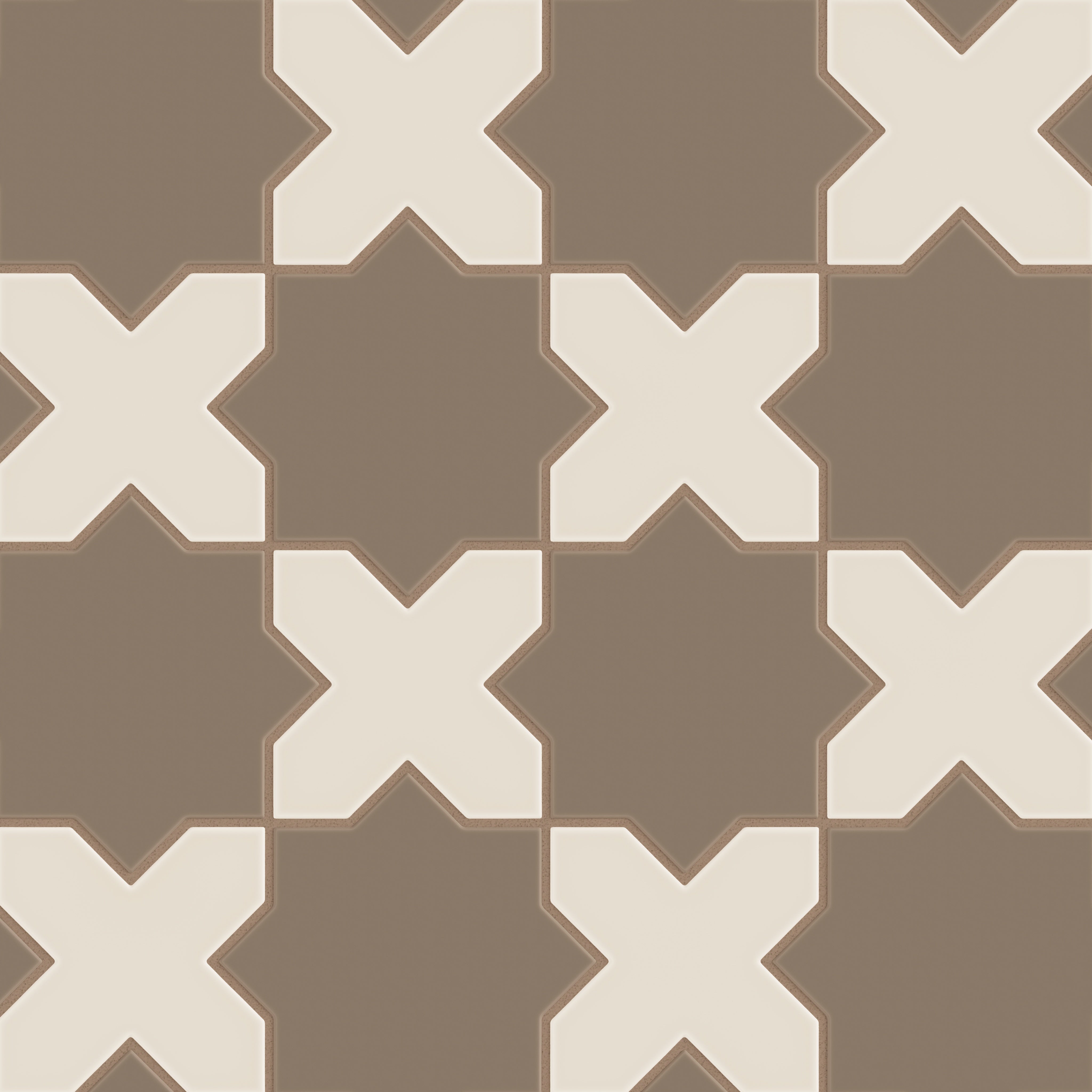 Star & Cross Original Ceramic Tile in Cardamom Matte & Sand Dune Matte