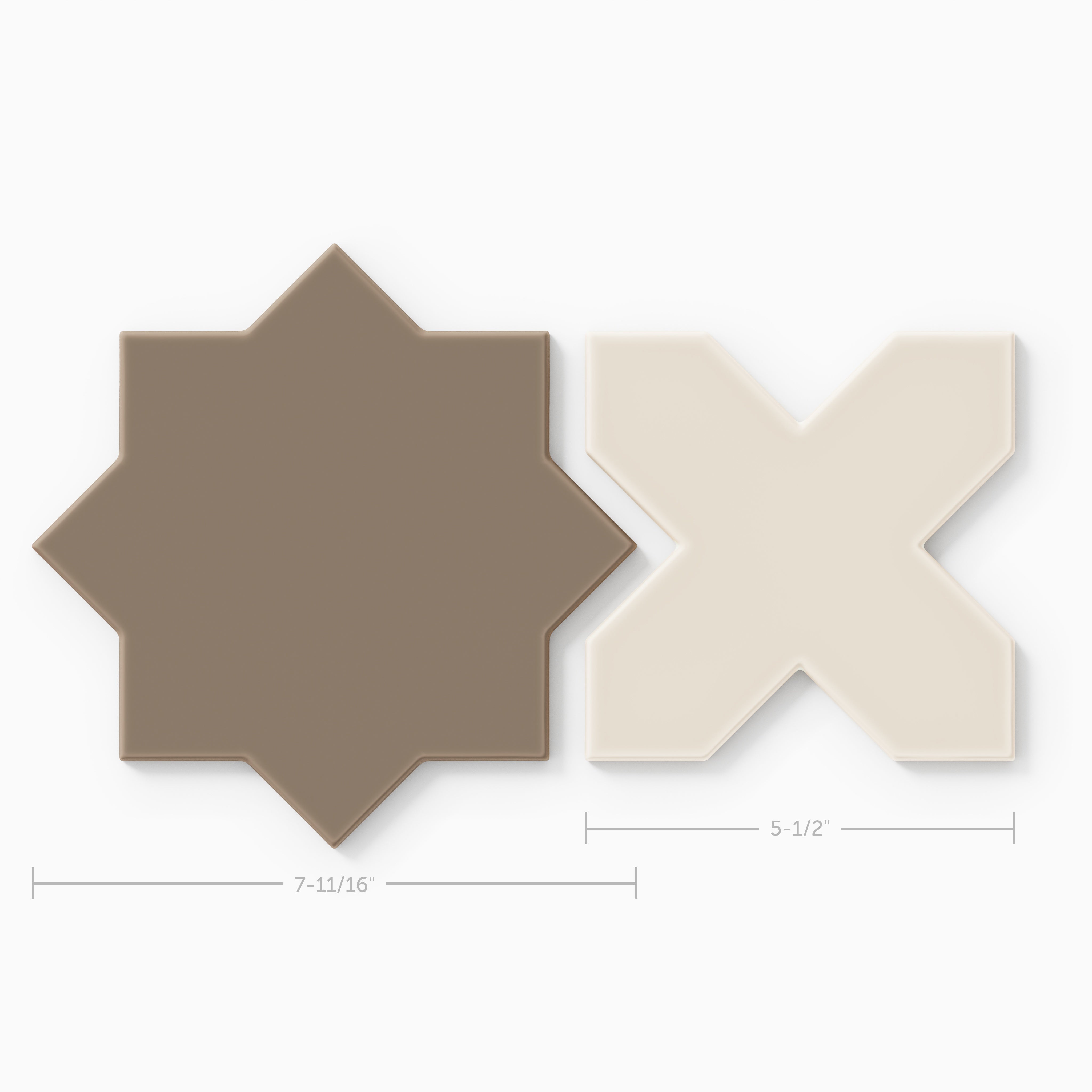 Star & Cross Original Ceramic Tile in Cardamom Matte & Sand Dune Matte