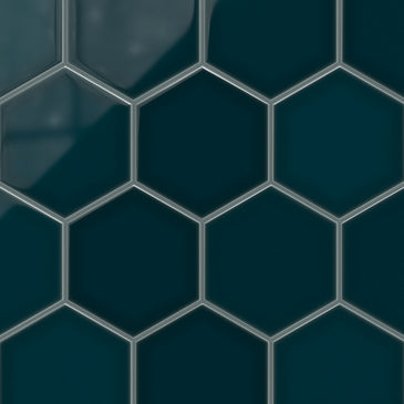 8" Hexagon Original Ceramic Tile in Caspian Sea Gloss