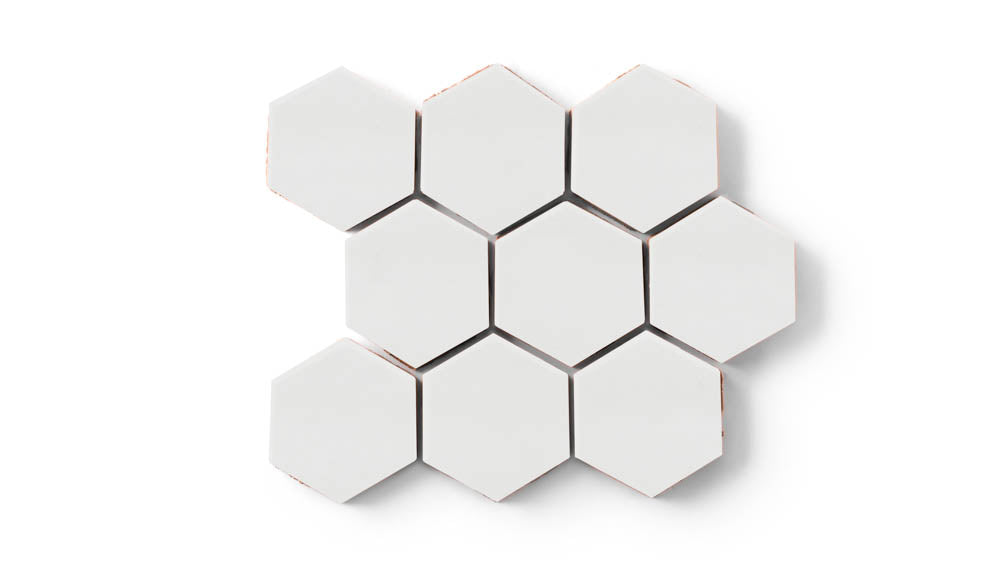 3" Hexagon Sheeted Original Ceramic Mosaic Tile in Frost Matte