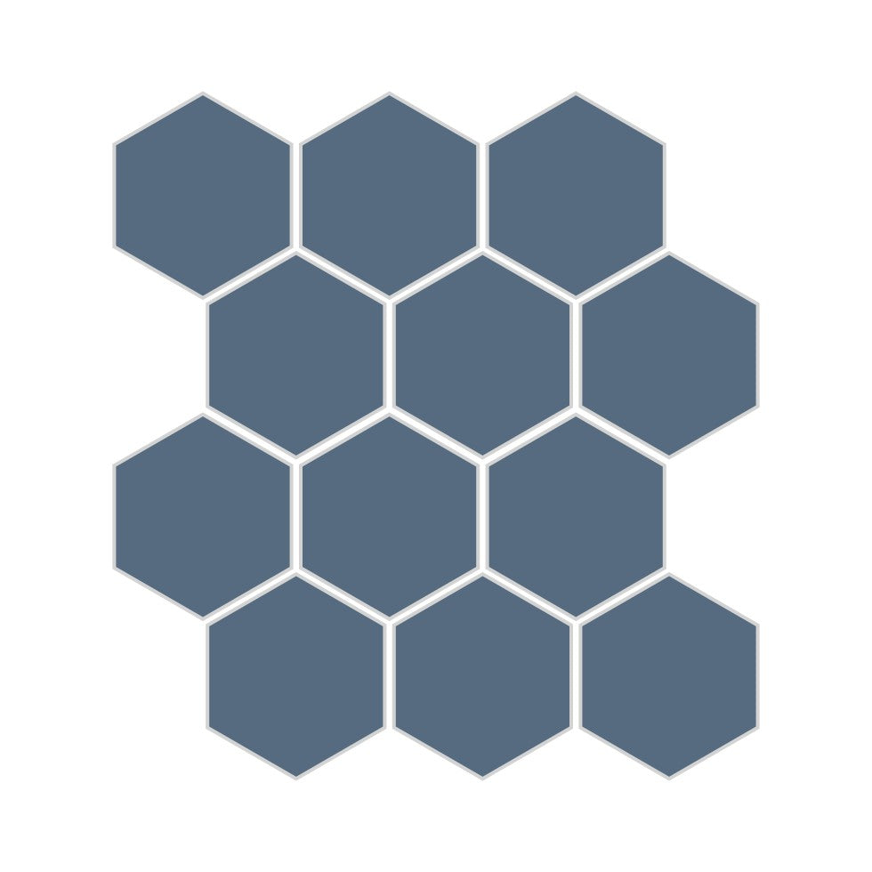 3" Hexagon Sheeted Original Ceramic Mosaic Tile in Slate Blue Matte