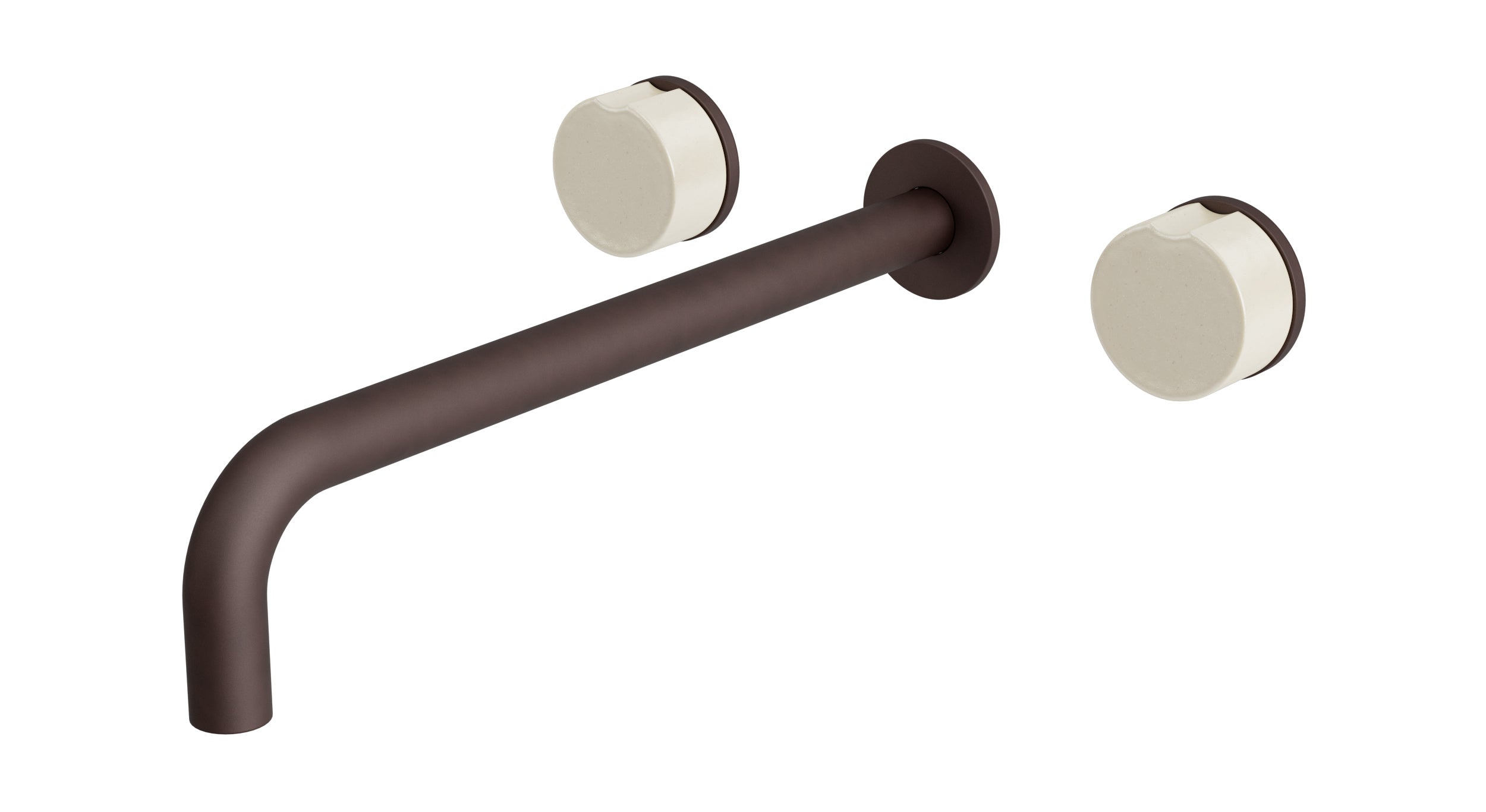 Foundry Two Handle Wall Mount 12" Lavatory Faucet with Groove Ceramic Knob Handles in Architectural Copper