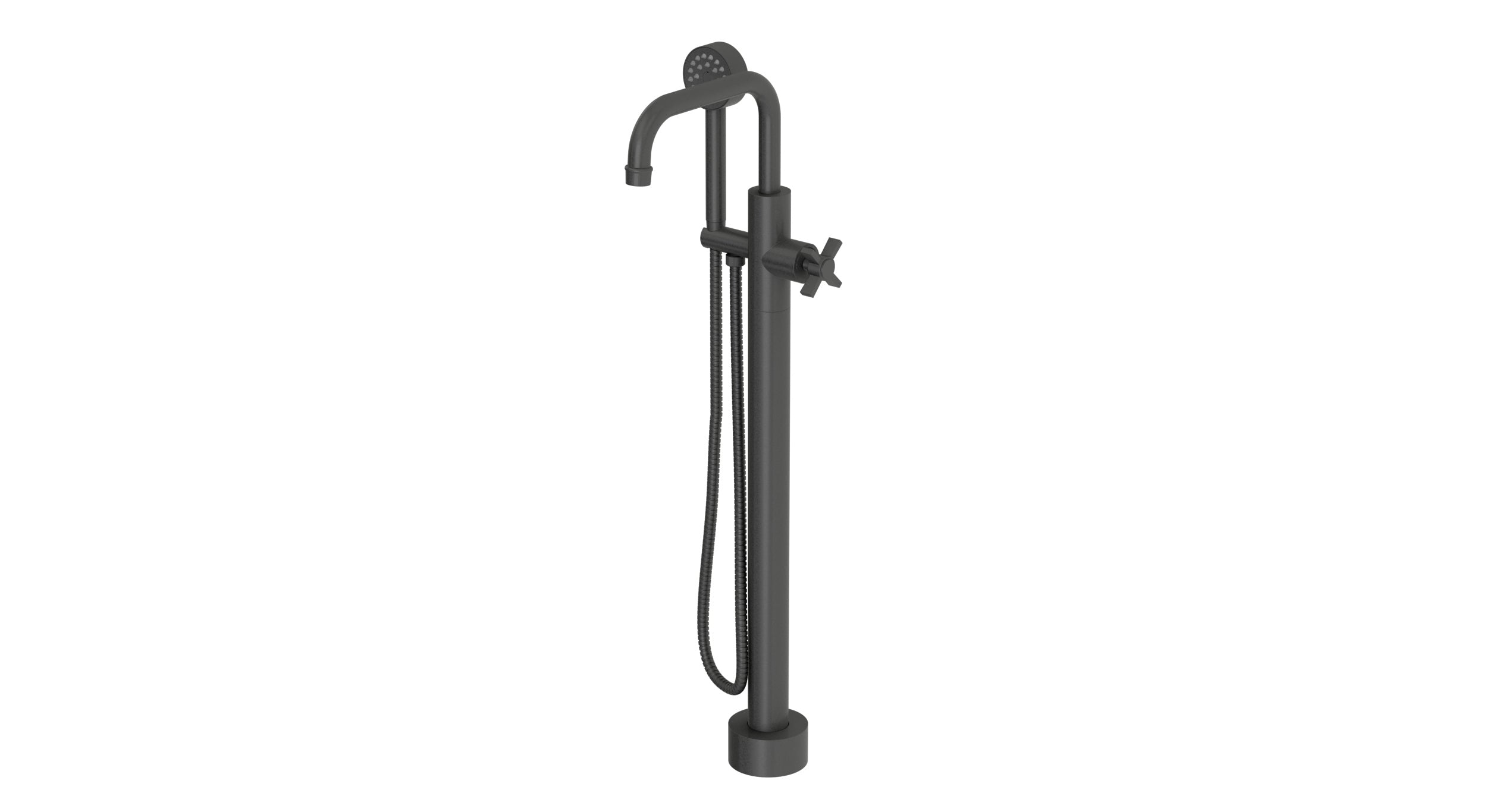 Emerson One Handle Floor Mount Squaretop Bath Trim with Hand Shower and Defined Cross Handle in Blackened Nickel