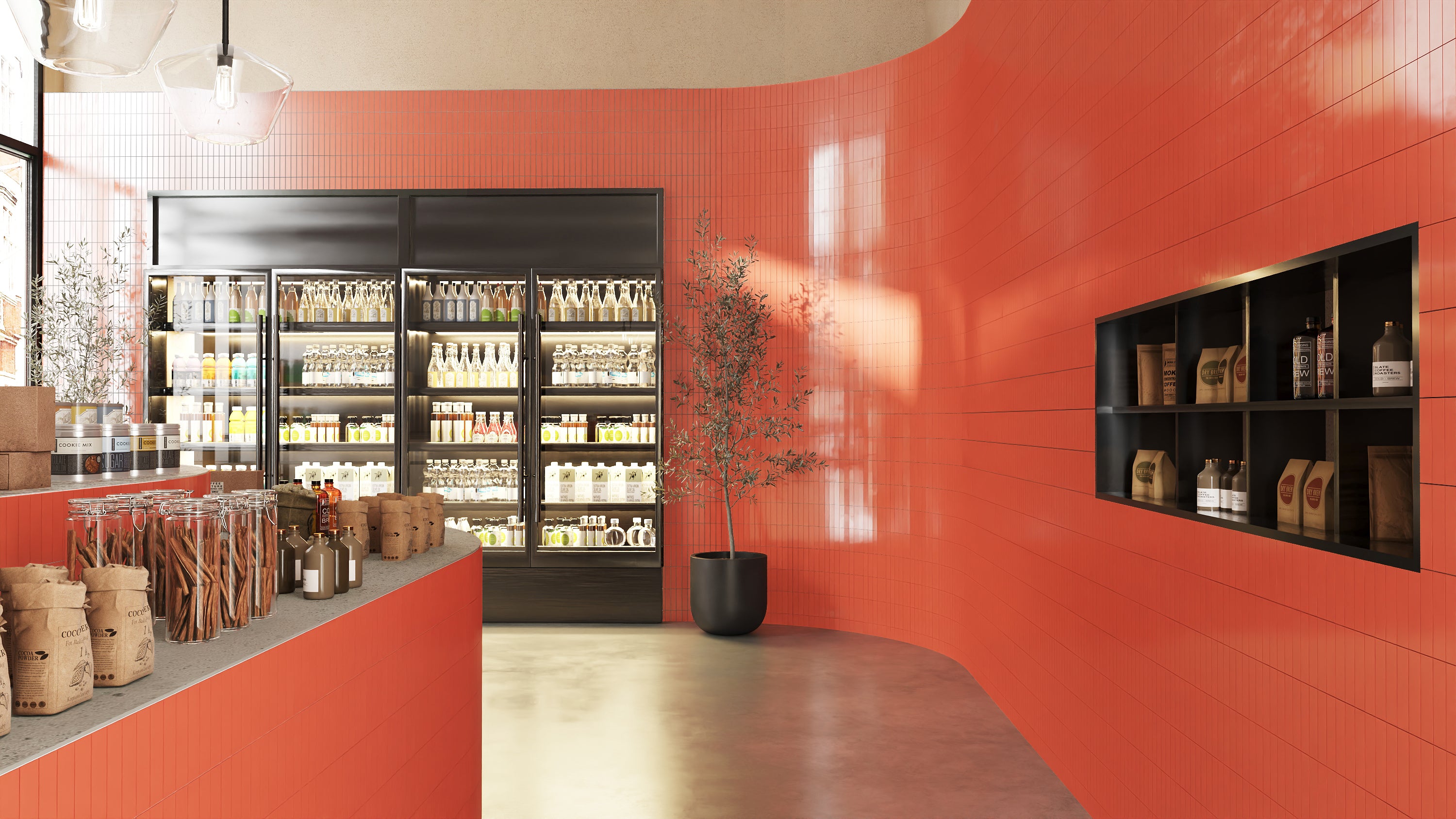 2x8 Natural Press Ceramic Tile in Vermillion Gloss