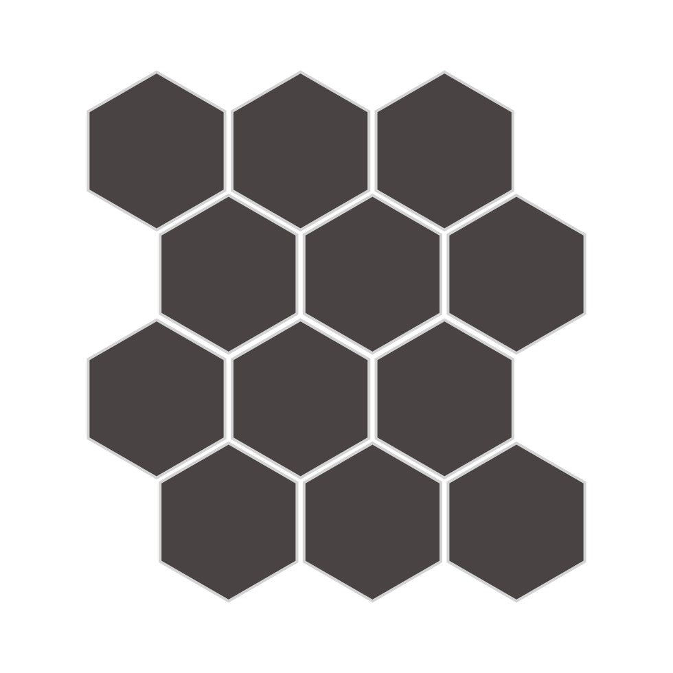 3" Hexagon Sheeted Original Ceramic Mosaic Tile in Carbon Gloss