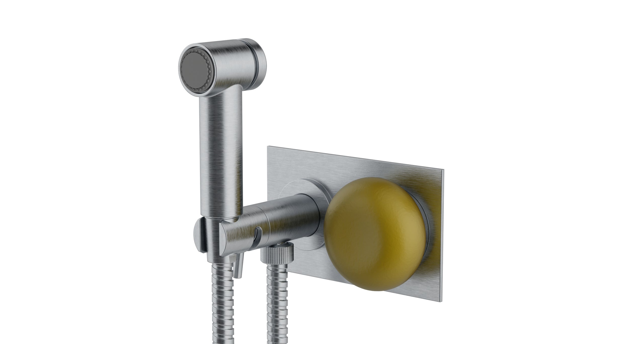 Foundry One Handle Wall Mount Bidet Trim with Pebble Ceramic Knob Handle in Satin Chrome