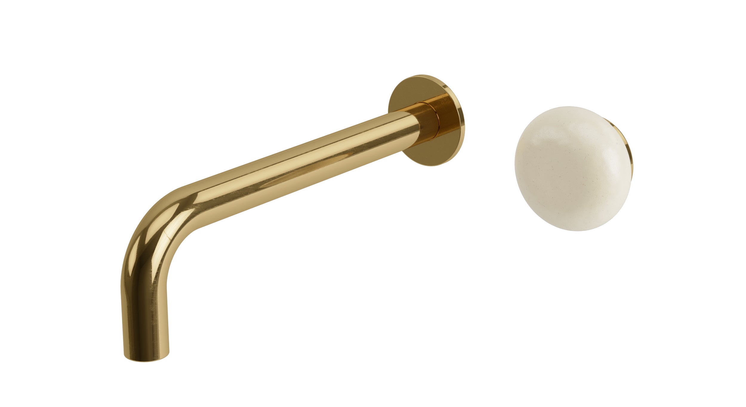 Foundry One Handle Wall Mount 7.5" Lavatory Faucet with Pebble Ceramic Knob Handle in Uncoated Polished Brass