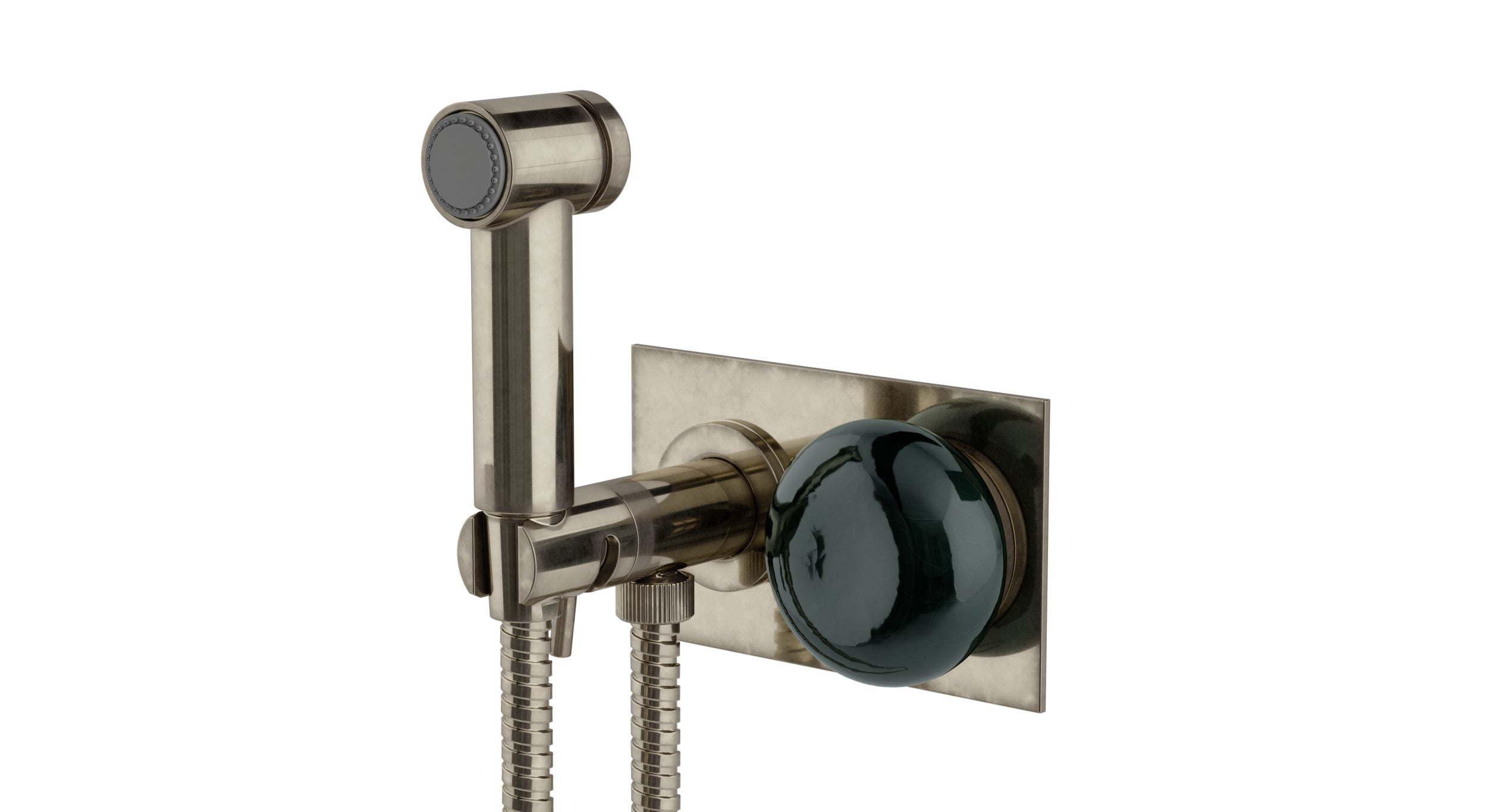 Foundry One Handle Wall Mount Bidet Trim with Pebble Ceramic Knob Handle in French Nickel